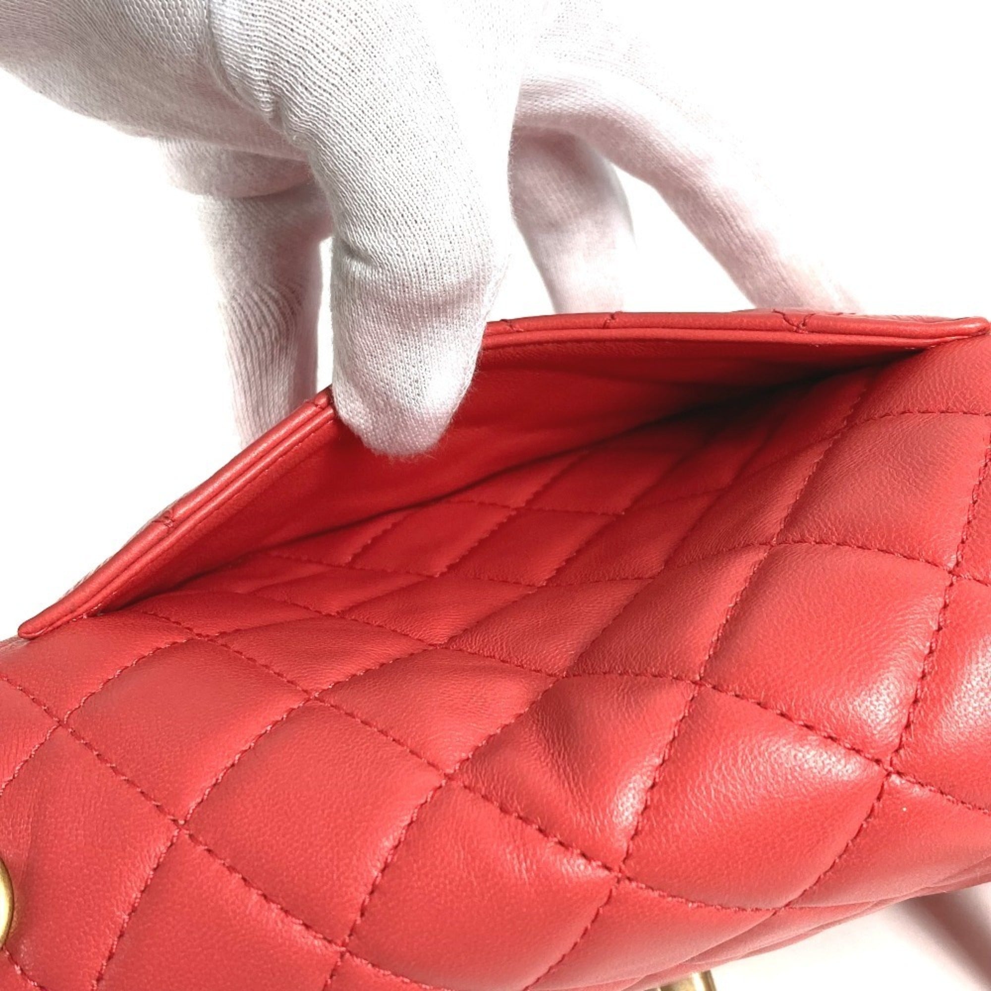 Chanel Matelasse Pink Red Color Leather Shoulder Bag (Pre-Owned)