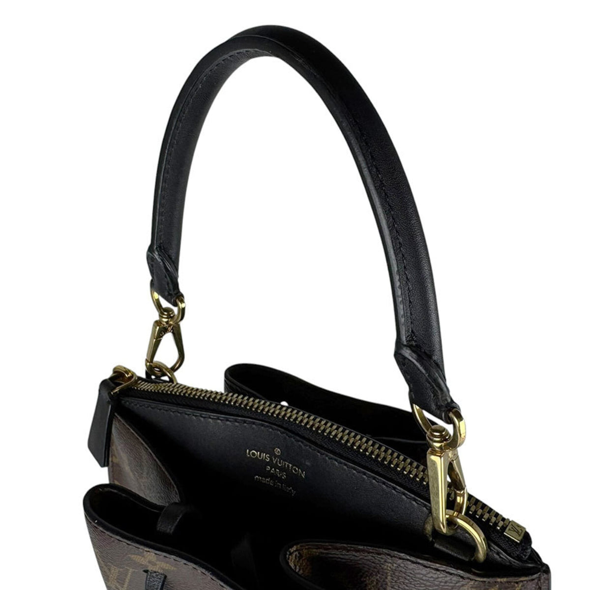 Louis Vuitton Black Brown Monogram Canvas Leather Handbag Shoulder Bag (Pre-Owned)