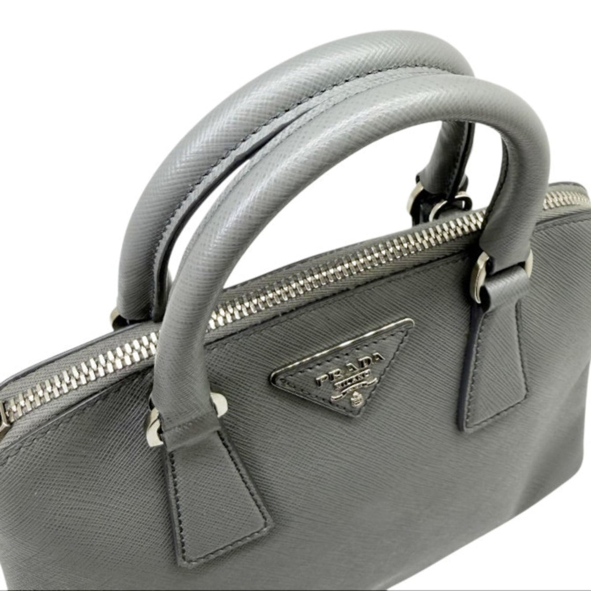 Prada Gray Leather Handbag Shoulder Bag (Pre-Owned)