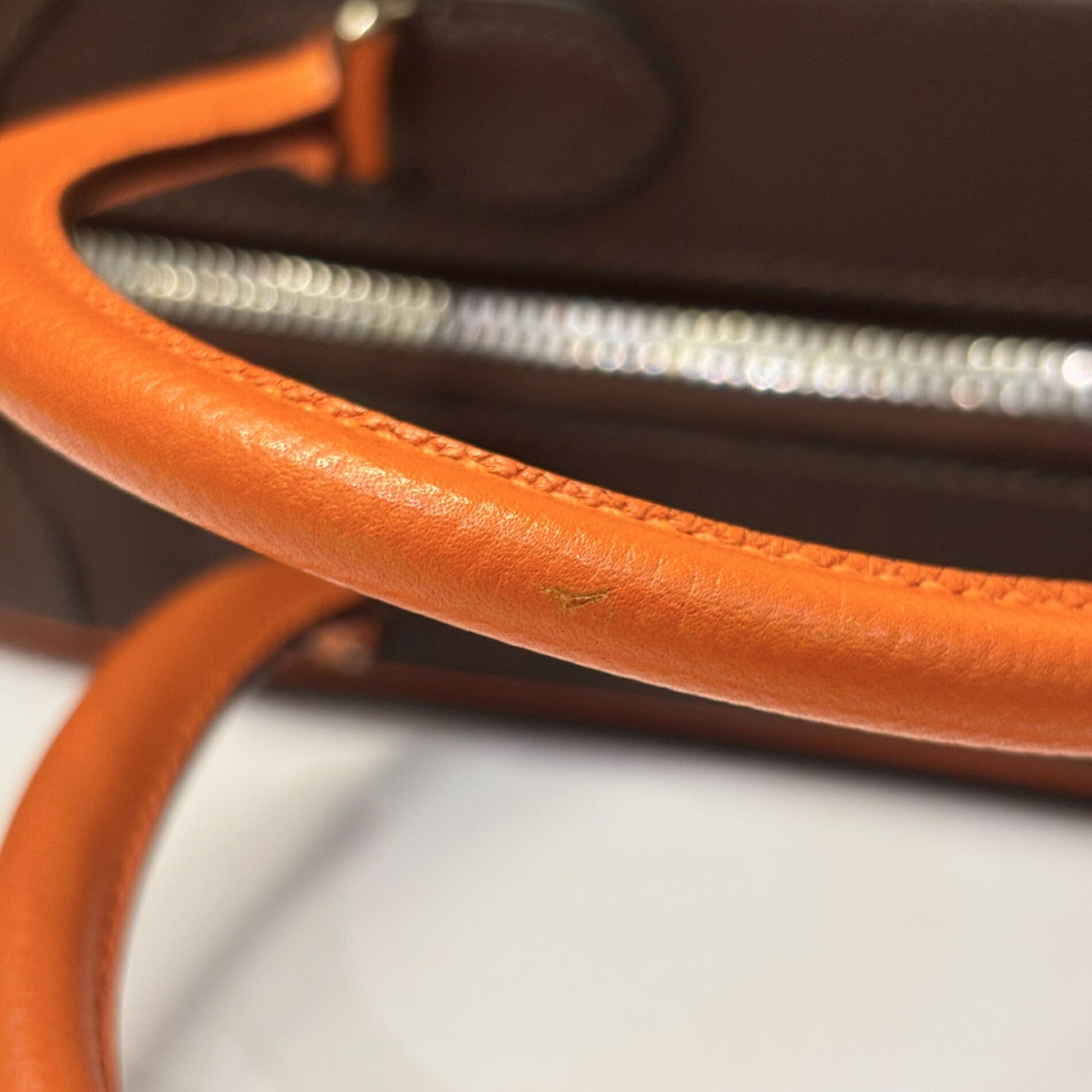 Hermes Dark Brown Orange Epsom Leather Handbag Pouch (Pre-Owned)