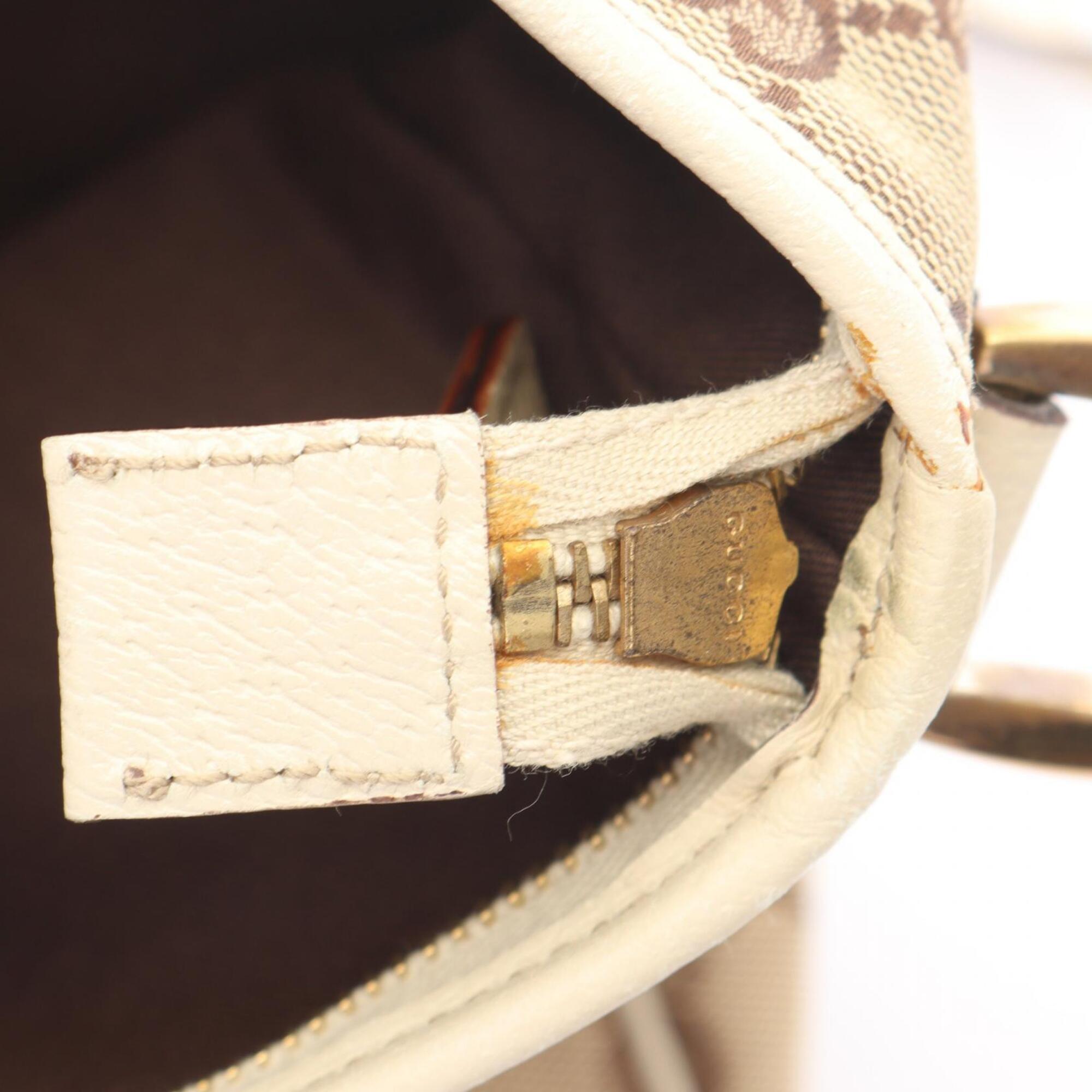 Gucci Beige Ivory Canvas Leather Shoulder Bag (Pre-Owned)