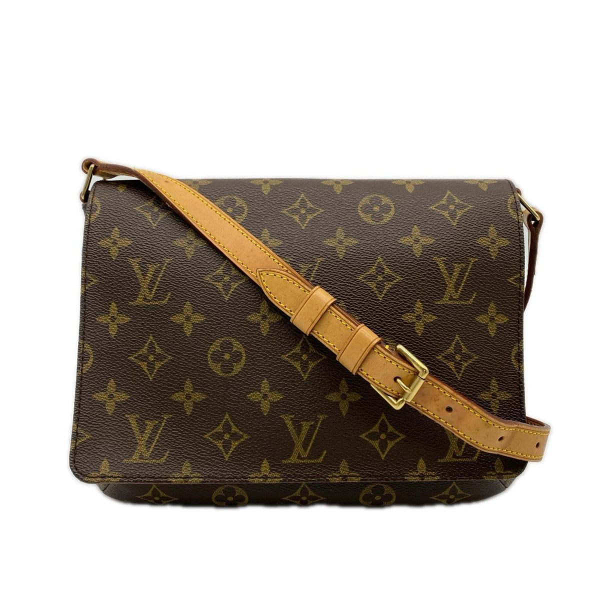 Louis Vuitton Beige Brown Coated Canvas Leather Shoulder Bag (Pre-Owned)
