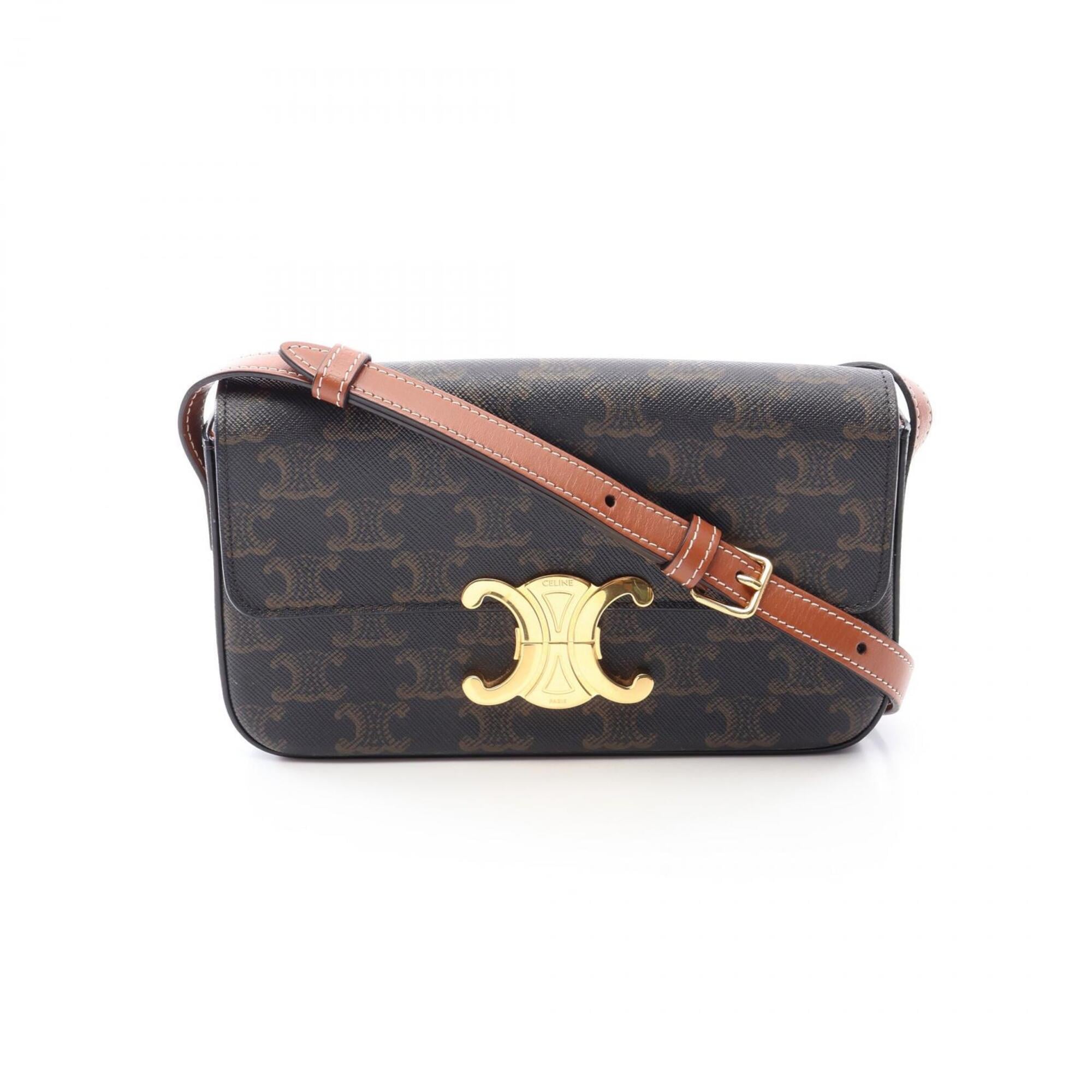 Celine Brown Coated Canvas Leather Handbag Shoulder Bag (Pre-Owned)