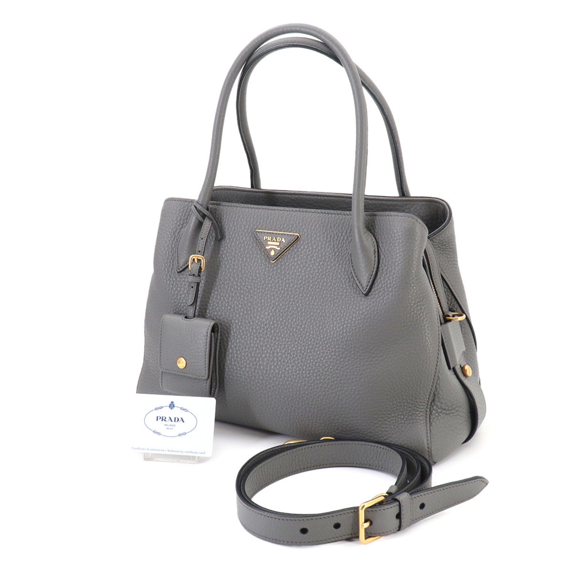 Prada Gray Leather Handbag Shoulder Bag (Pre-Owned)