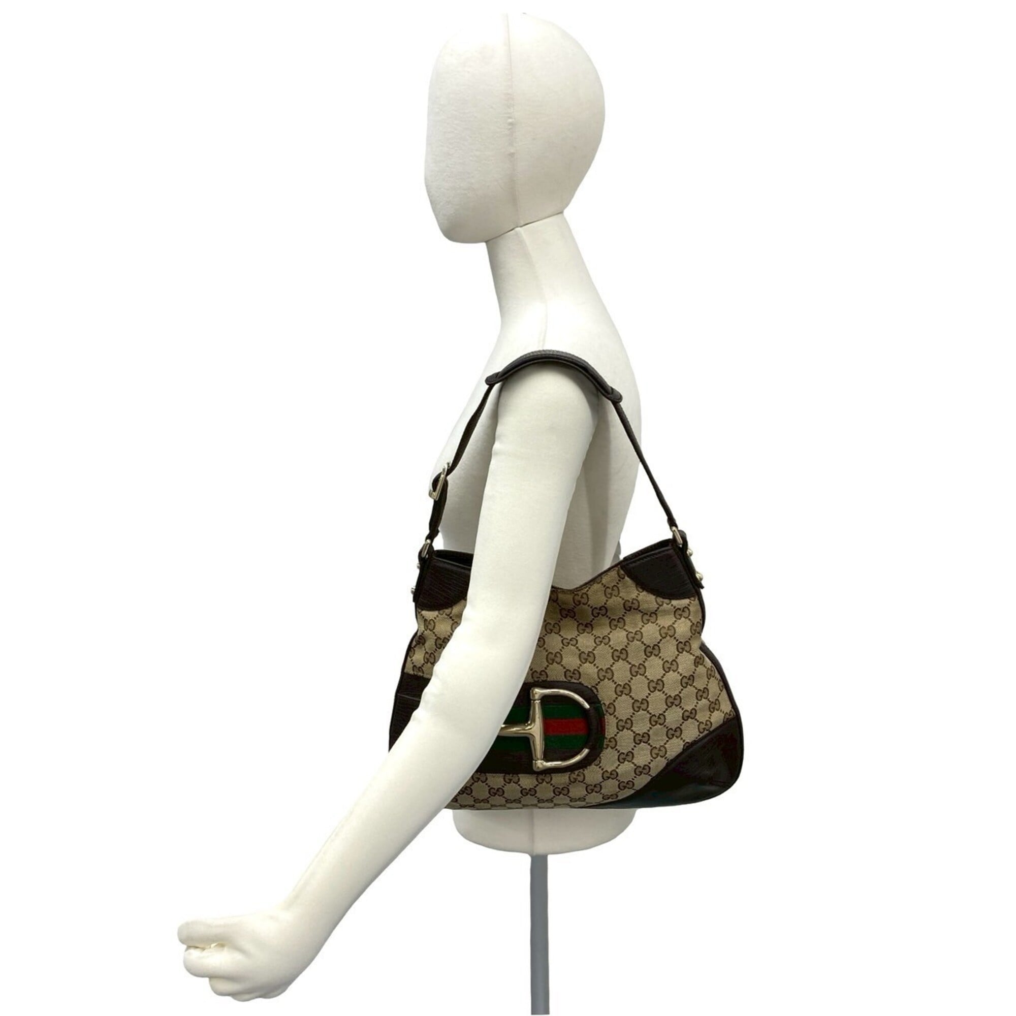 Gucci Brown Green Red Color Canvas Leather Shoulder Bag (Pre-Owned)