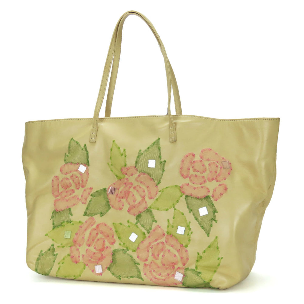 Fendi Beige Pink Green Leather Tote Bag (Pre-Owned)