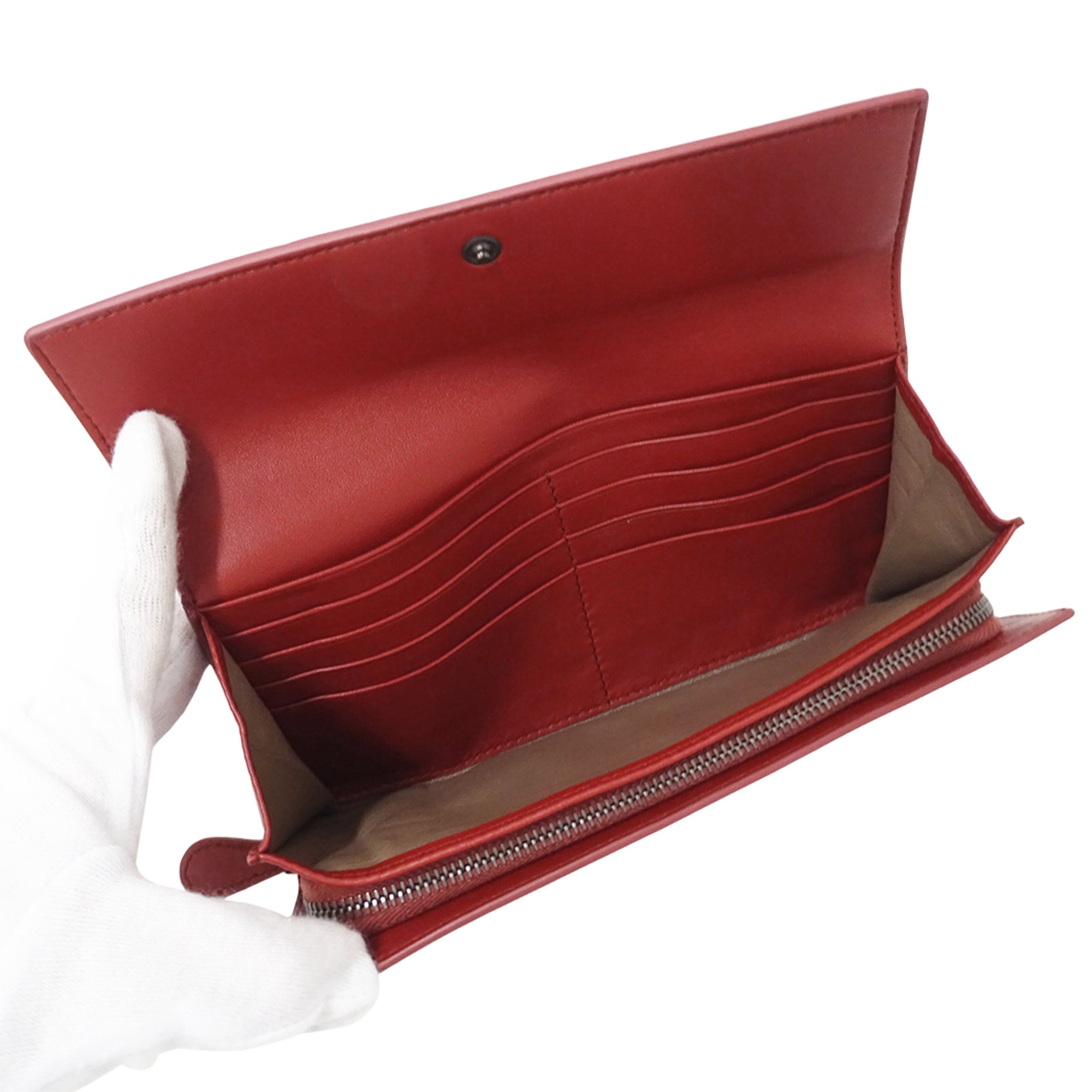 Bottega Veneta Pink Red Color Leather Long Wallet (Bi-Fold) (Pre-Owned)