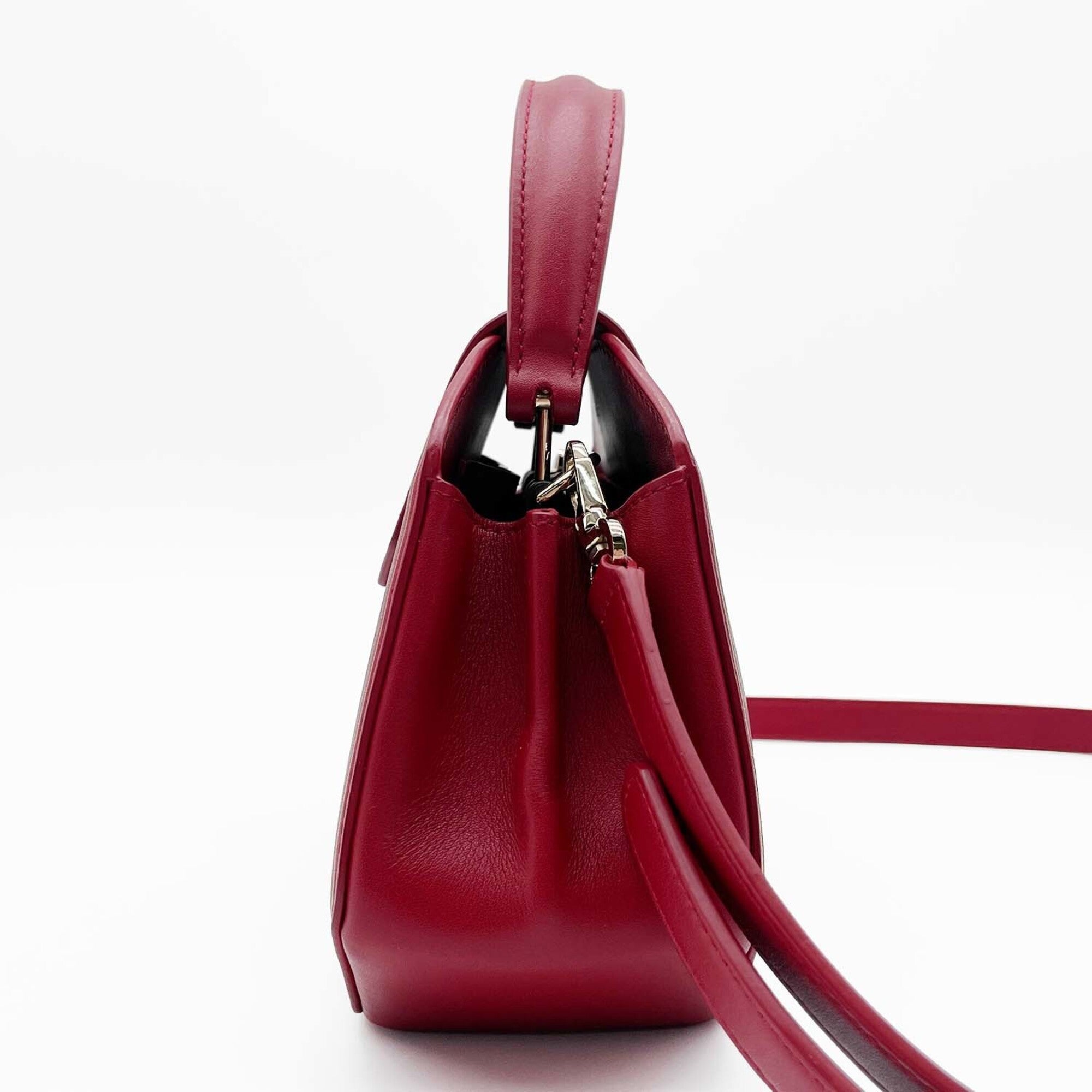 Cartier Gold Red Color Leather Handbag Shoulder Bag (Pre-Owned)