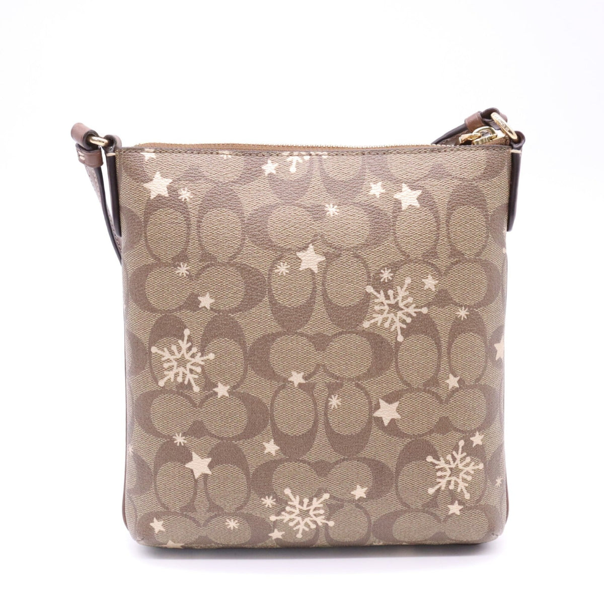 Coach Signature Beige Brown Signature Line Shoulder Bag (Pre-Owned)