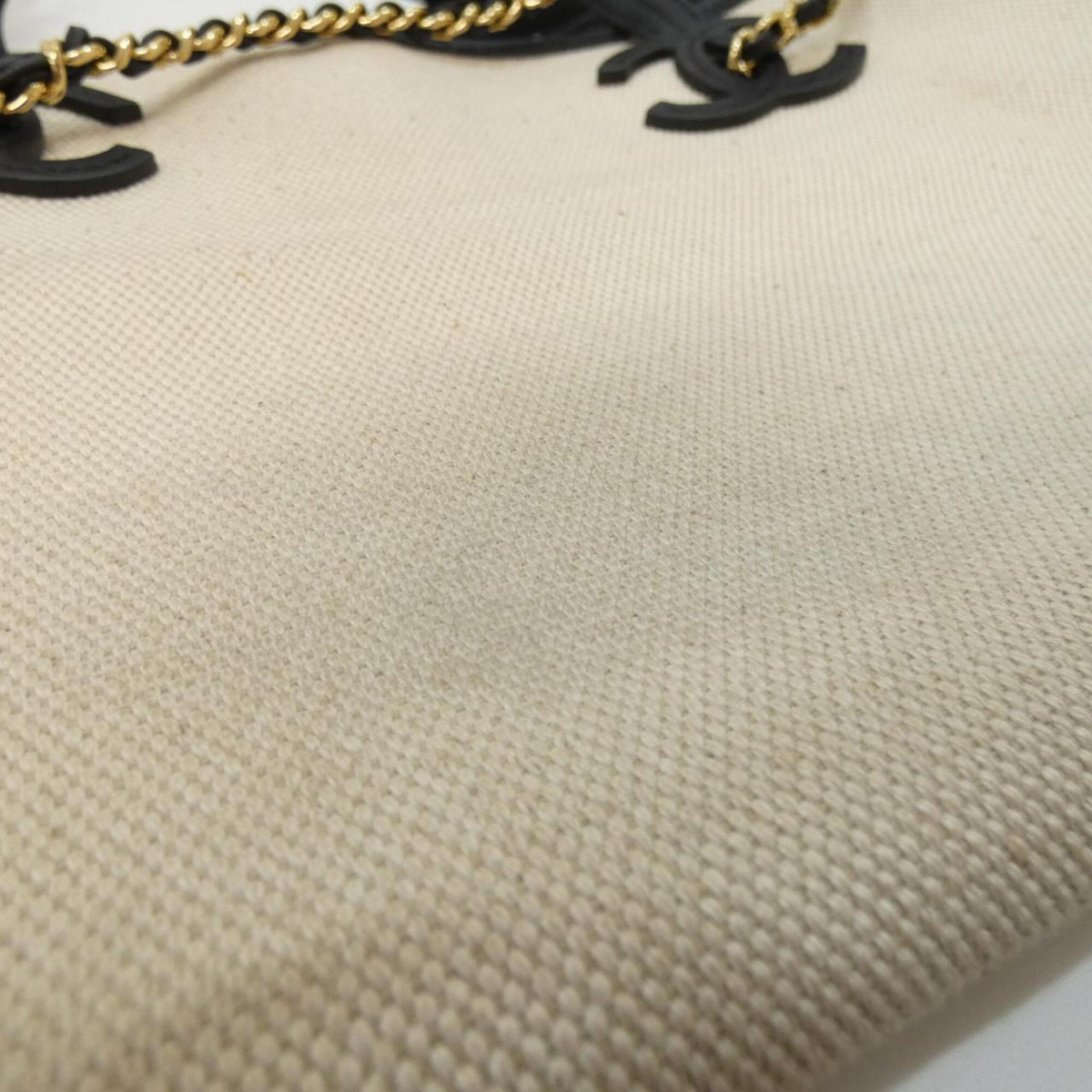 Chanel Black Ivory Canvas Leather Handbag (Pre-Owned)