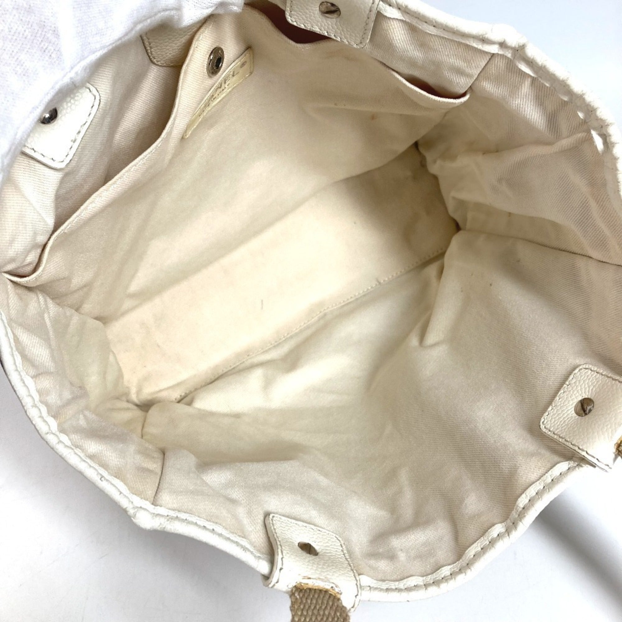 Chanel Ivory Cotton Shoulder Bag Tote Bag (Pre-Owned)