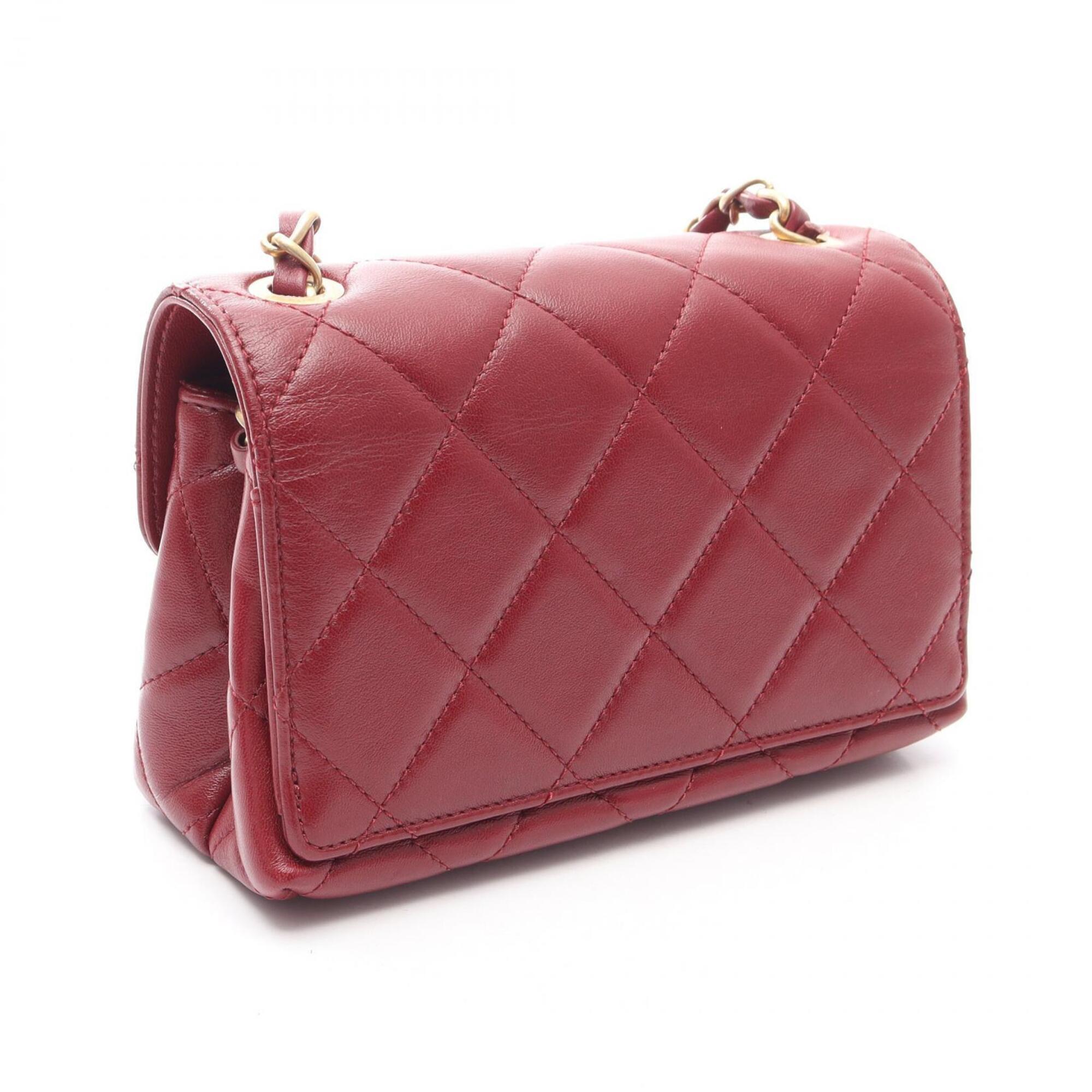 Chanel Bordeaux Leather Handbag Shoulder Bag (Pre-Owned)