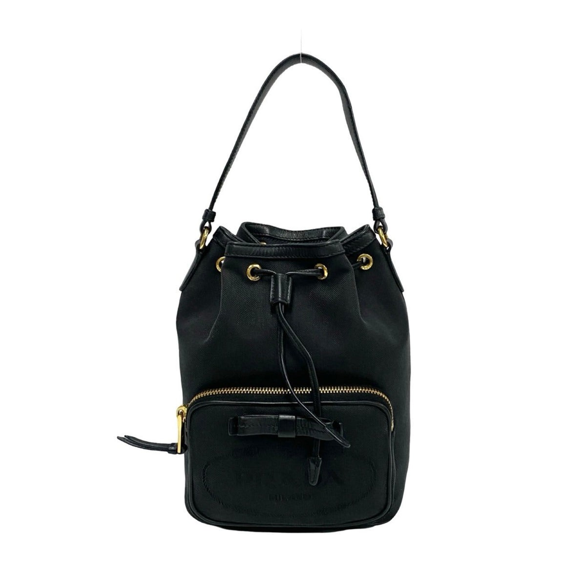 Prada Black Leather Canvas Handbag Shoulder Bag (Pre-Owned)