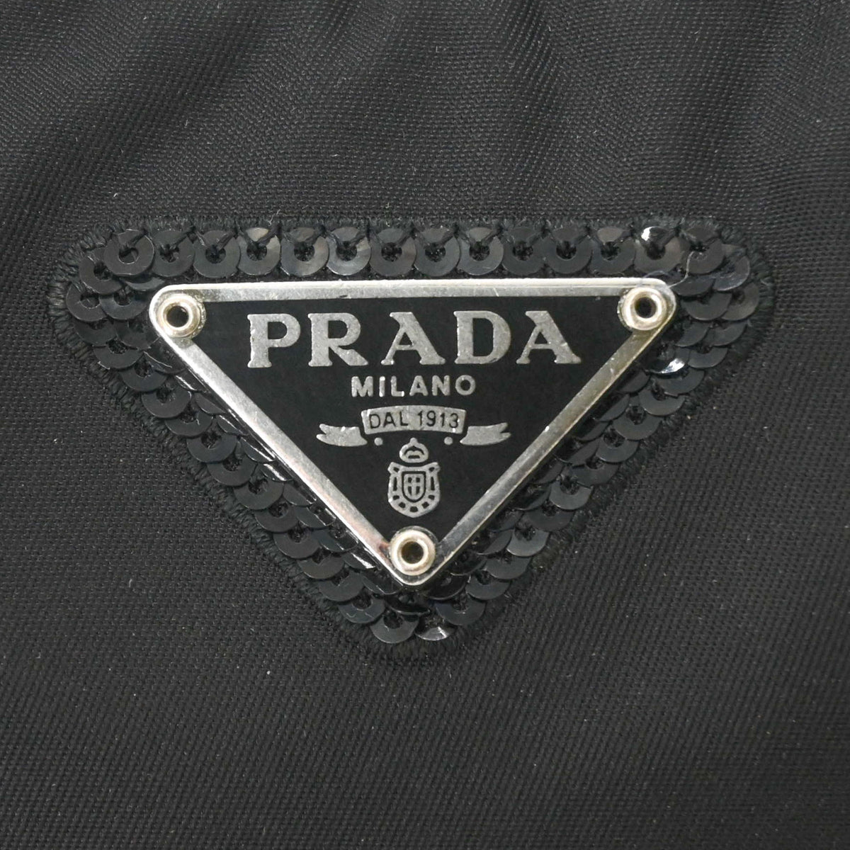 Prada Black Nylon Leather Spangles Handbag Shoulder Bag (Pre-Owned)
