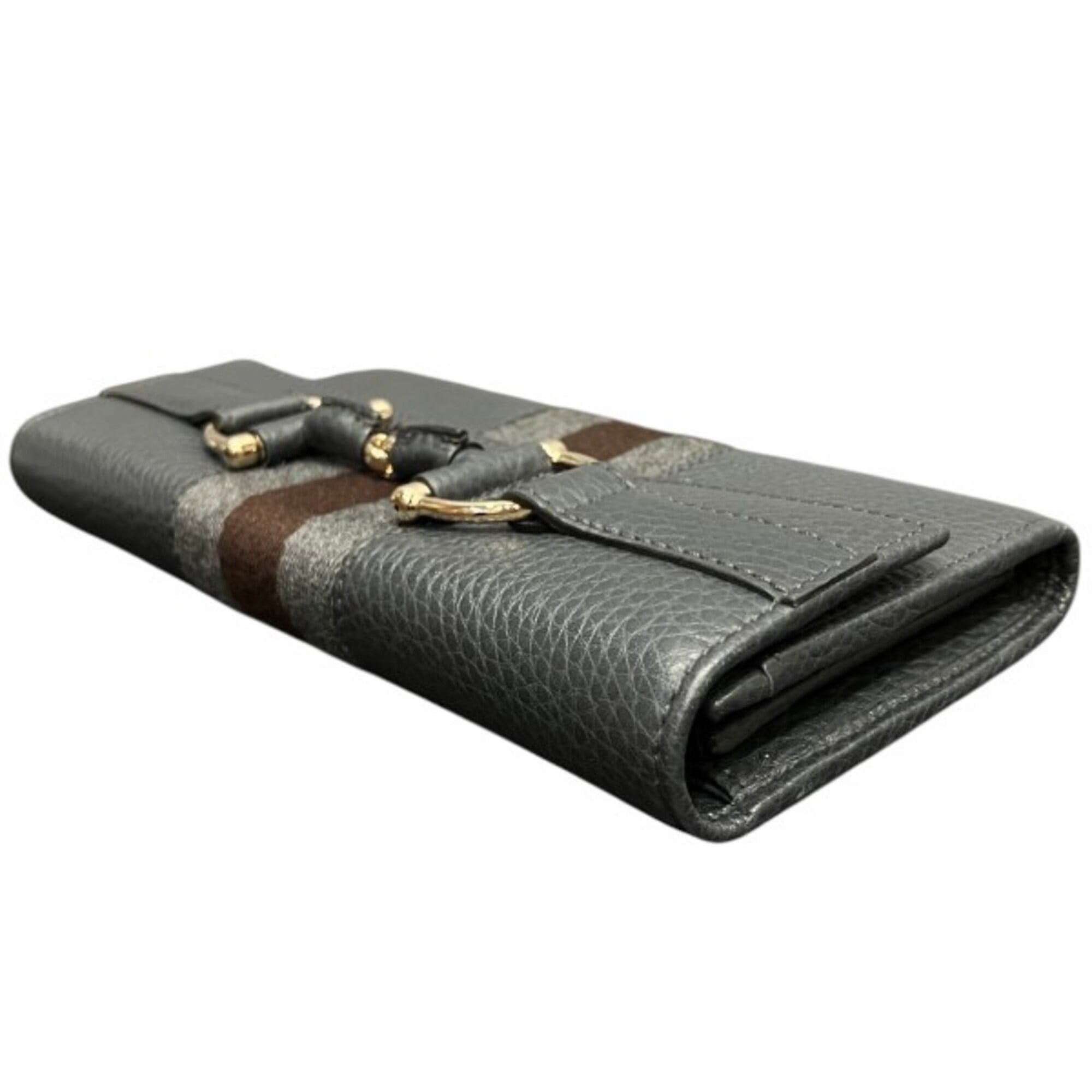 Gucci Gray Leather Long Wallet (Bi-Fold) (Pre-Owned)