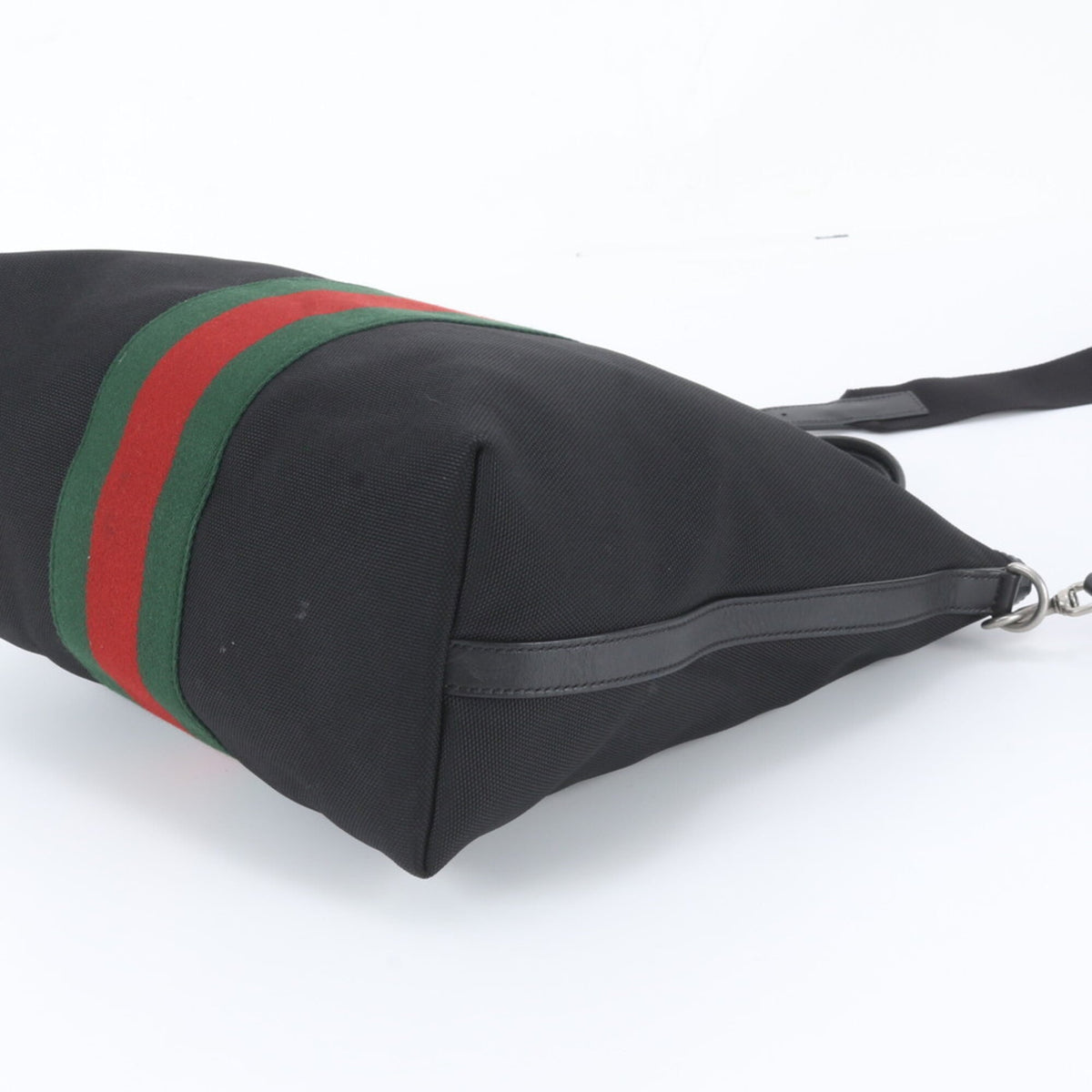 Gucci Black Leather Canvas Shoulder Bag Tote Bag (Pre-Owned)
