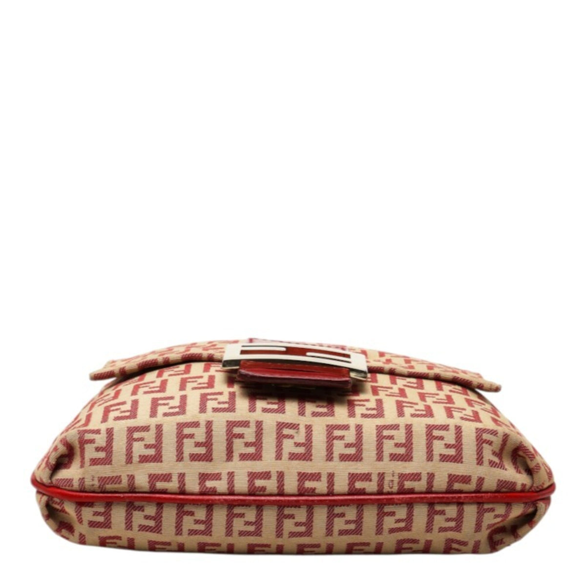 Fendi Zucchino Beige Red Color Canvas Leather Shoulder Bag (Pre-Owned)