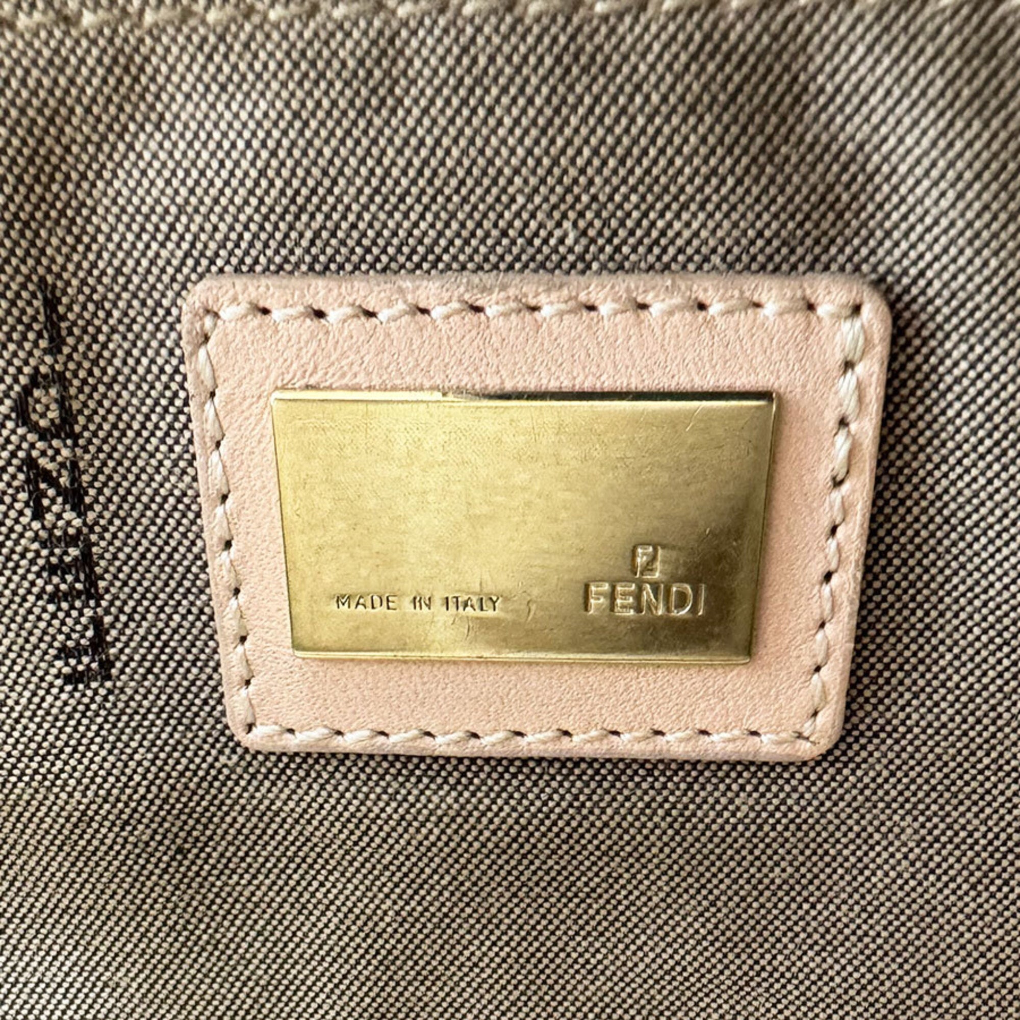 Fendi Beige Light Pink Canvas Leather Handbag (Pre-Owned)