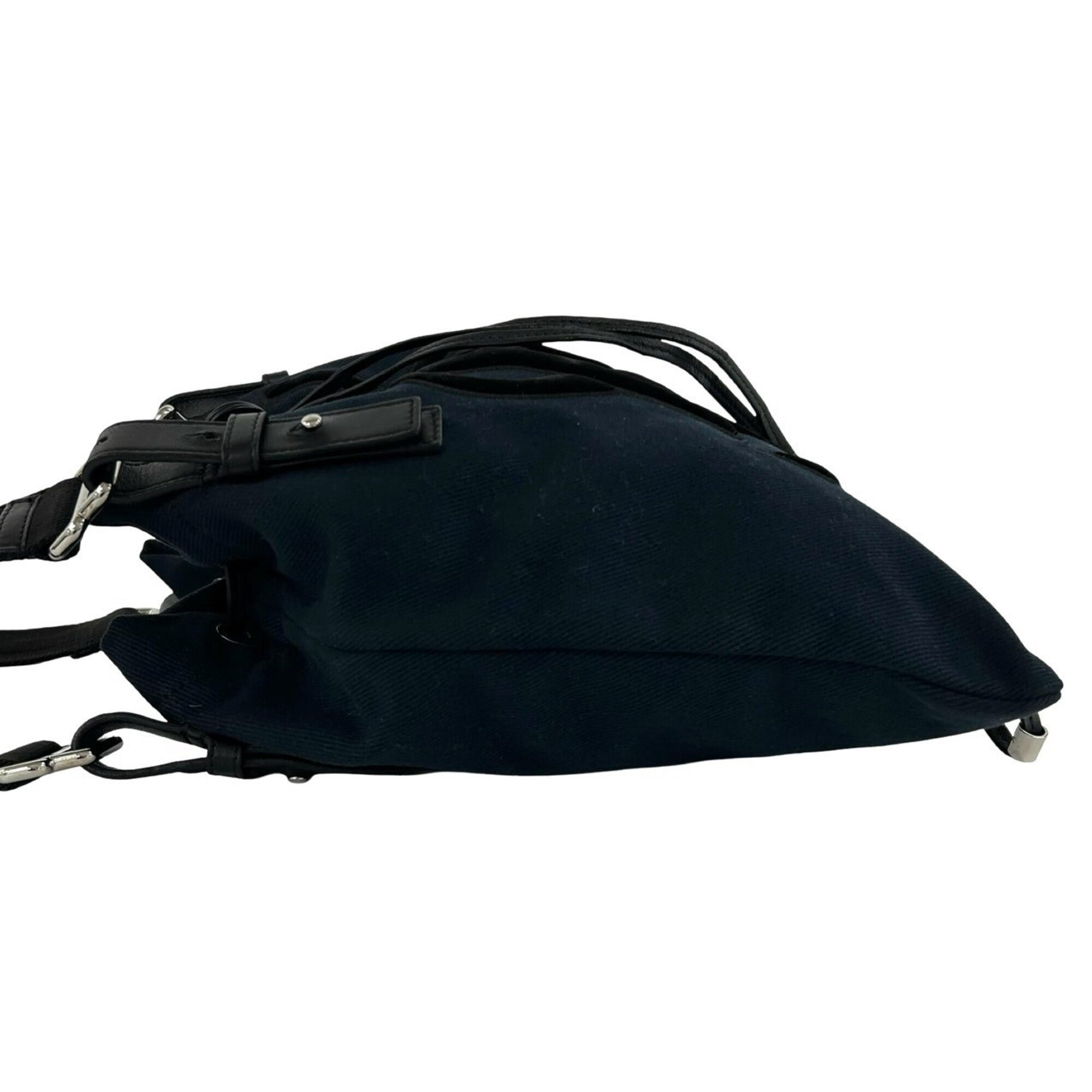 Yves Saint Laurent Black Navy Canvas Leather Handbag (Pre-Owned)