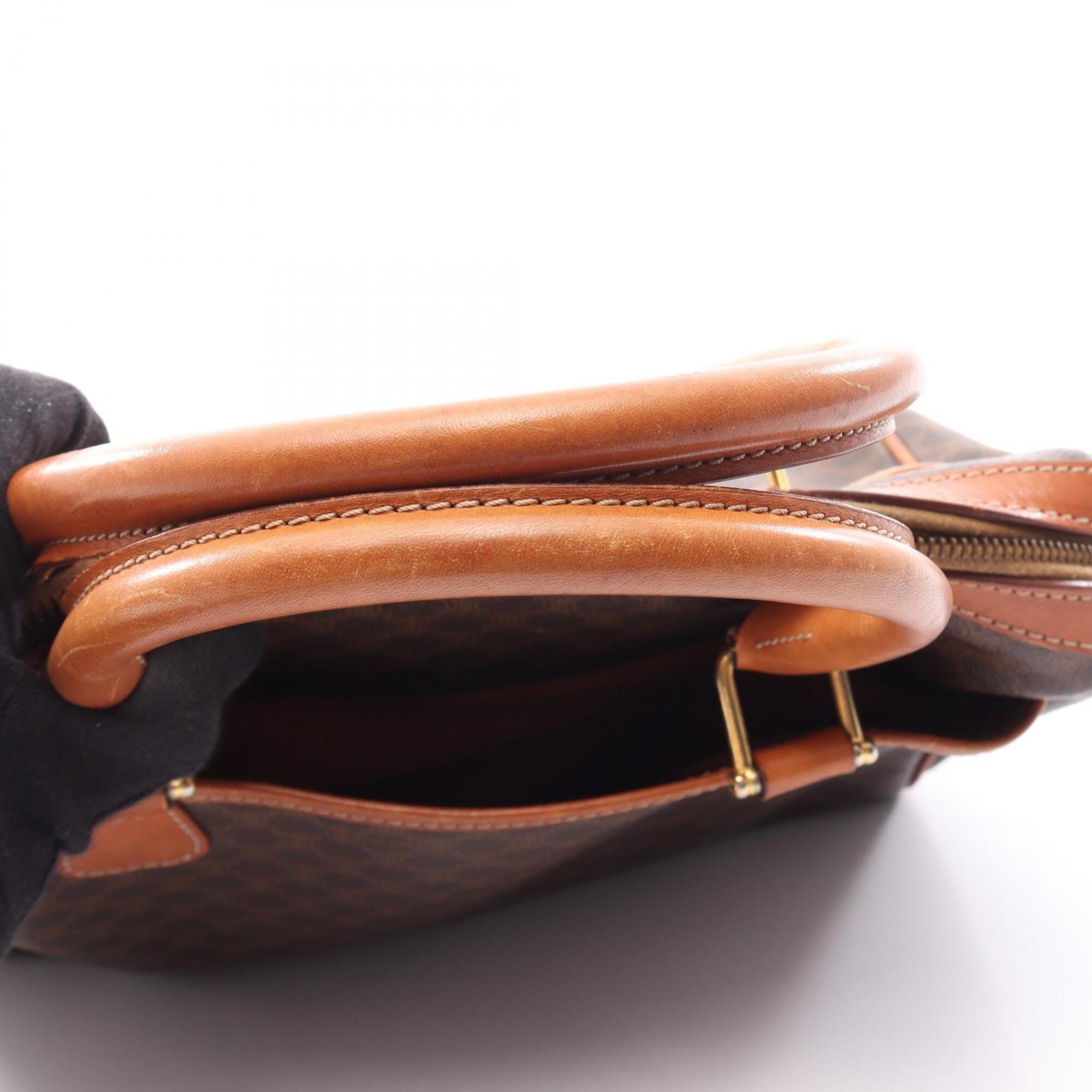 Celine Macadam Brown Coated Canvas Boston Bag Handbag (Pre-Owned)