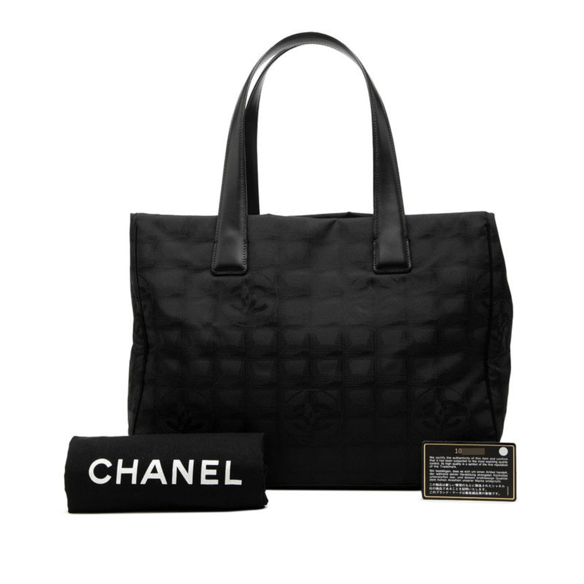 Chanel New Travel Line Black Nylon Leather Handbag Tote Bag (Pre-Owned)
