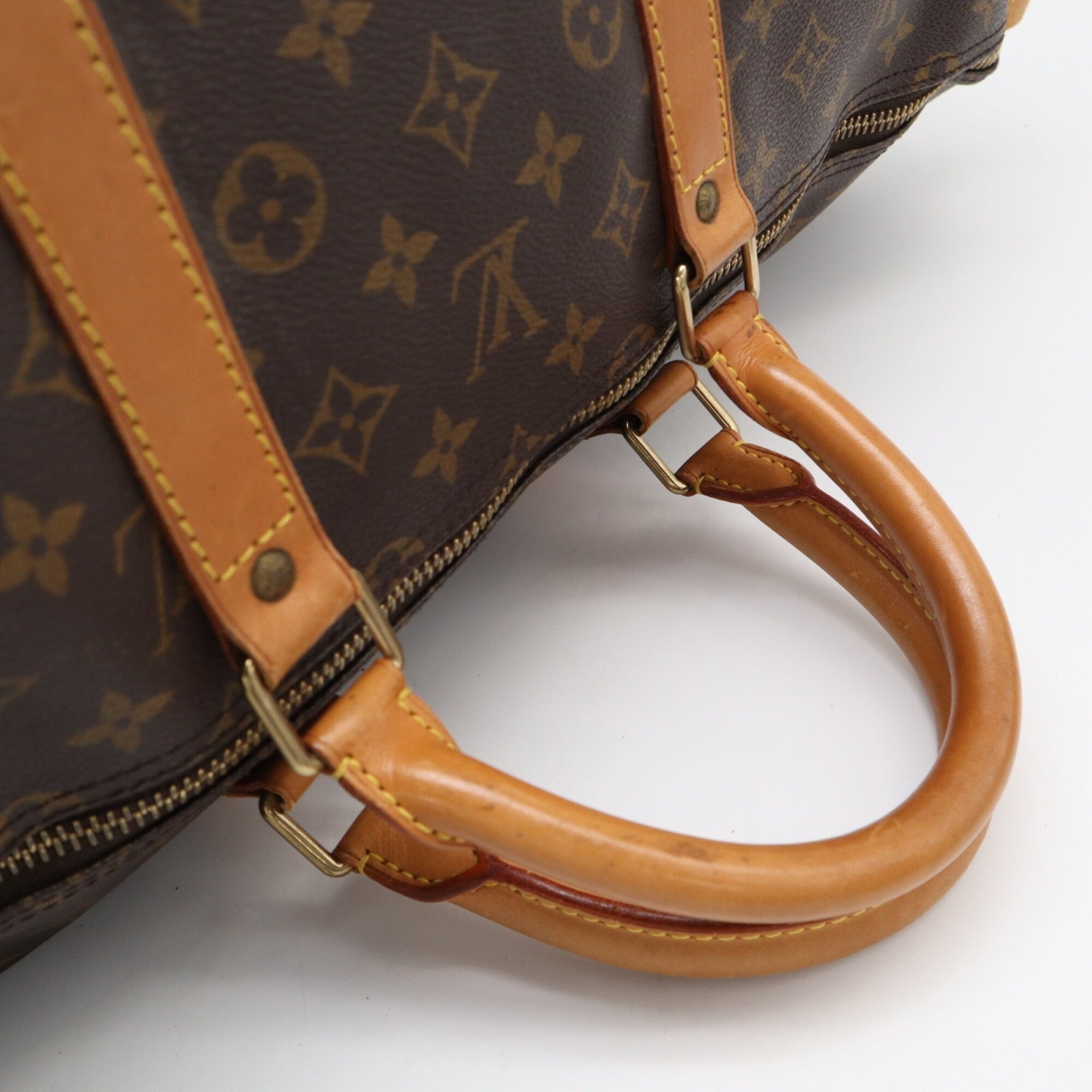 Louis Vuitton Monogram Beige Brown Coated Canvas Leather Boston Bag (Pre-Owned)