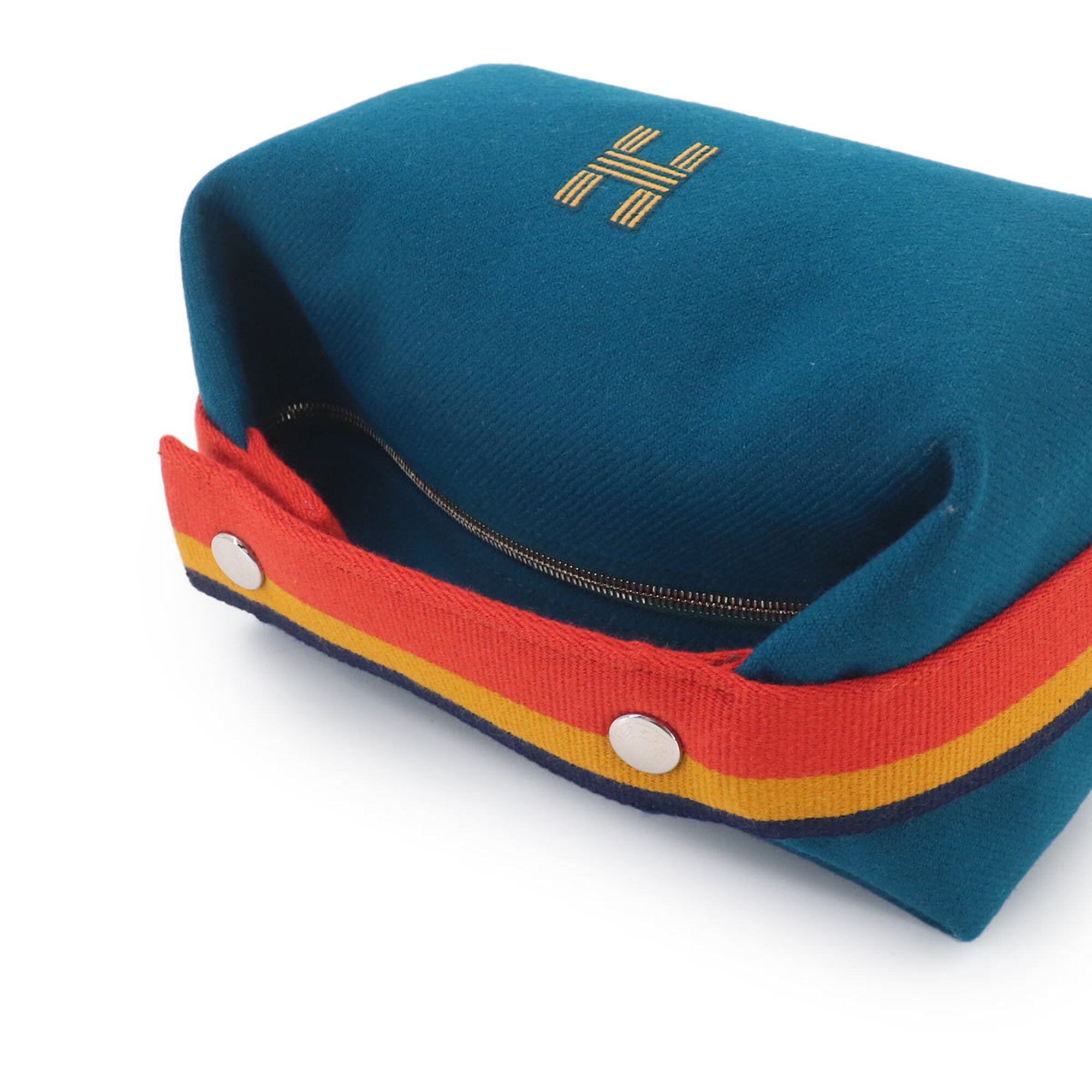 Hermes Blue Paon Wool Handbag Pouch (Pre-Owned)