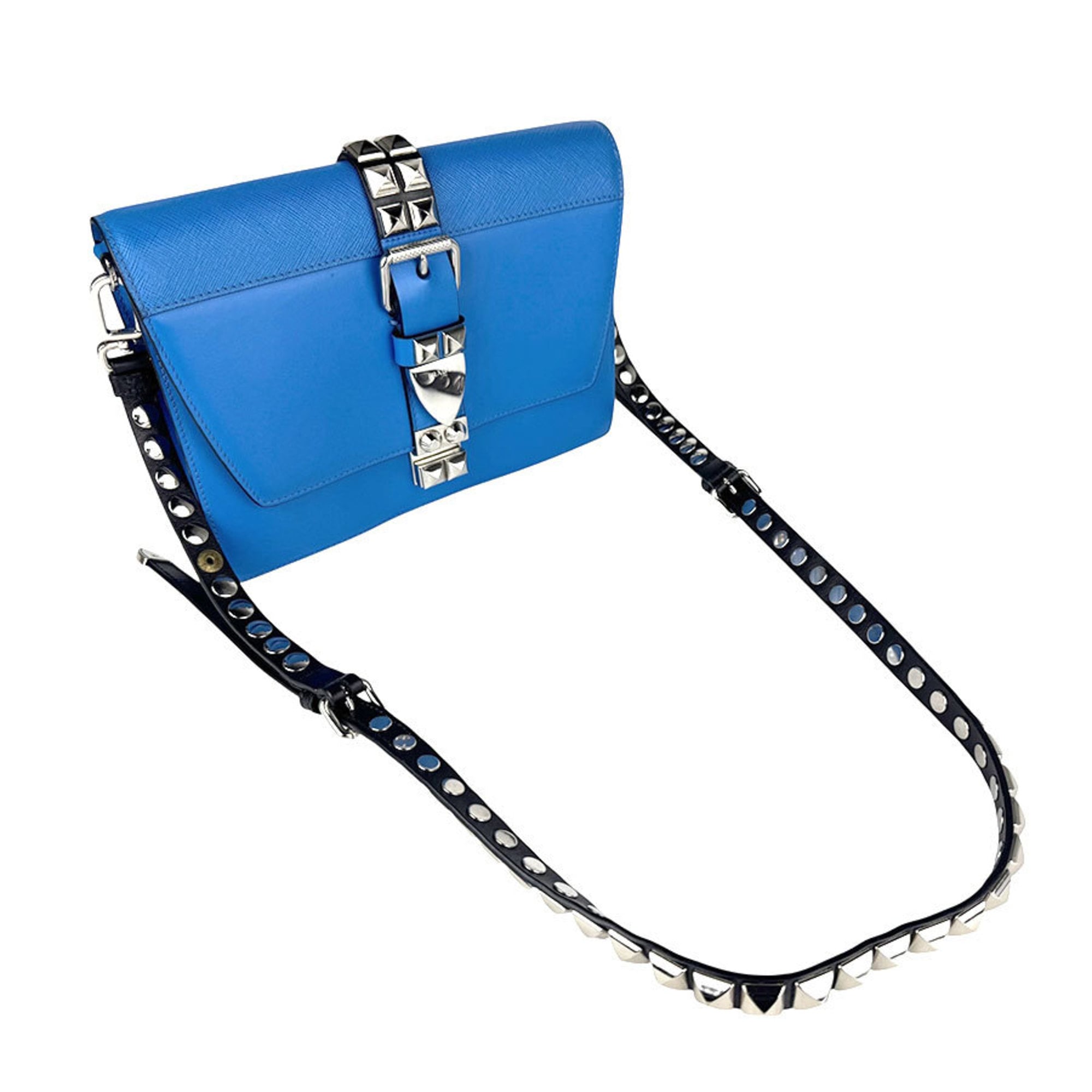 Prada Black Blue Leather Clutch Bag Shoulder Bag (Pre-Owned)