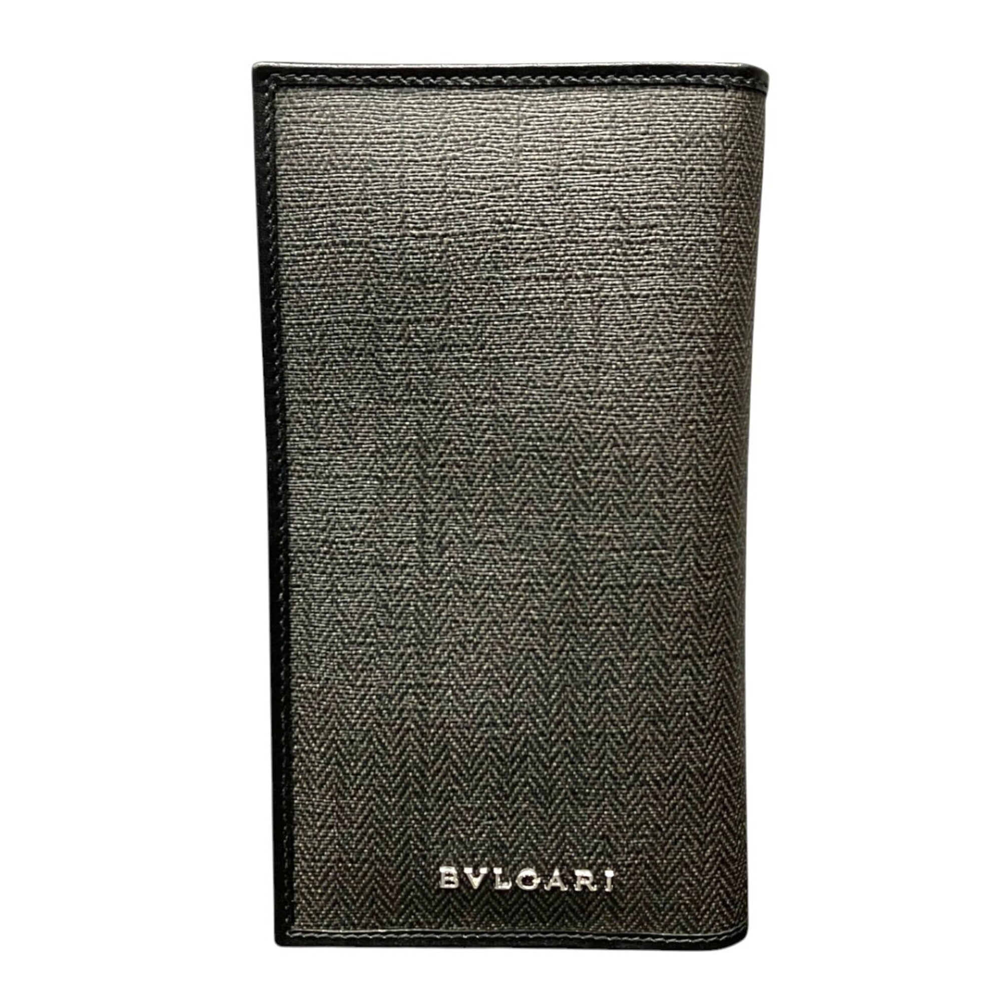 Bvlgari Weekend Gray Pvc Leather Long Wallet (Bi-Fold) (Pre-Owned)