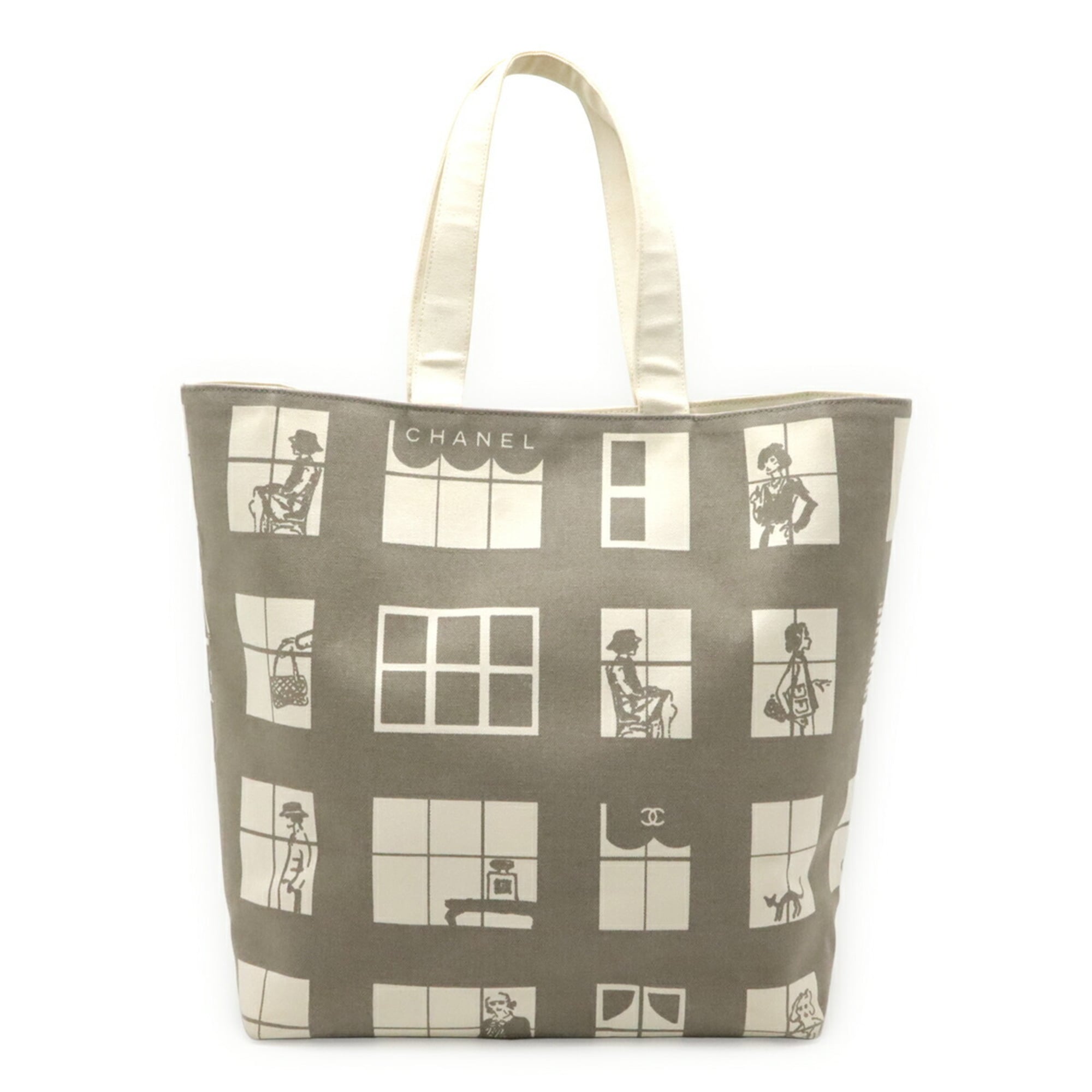 Chanel Gray Ivory Canvas Tote Bag (Pre-Owned)