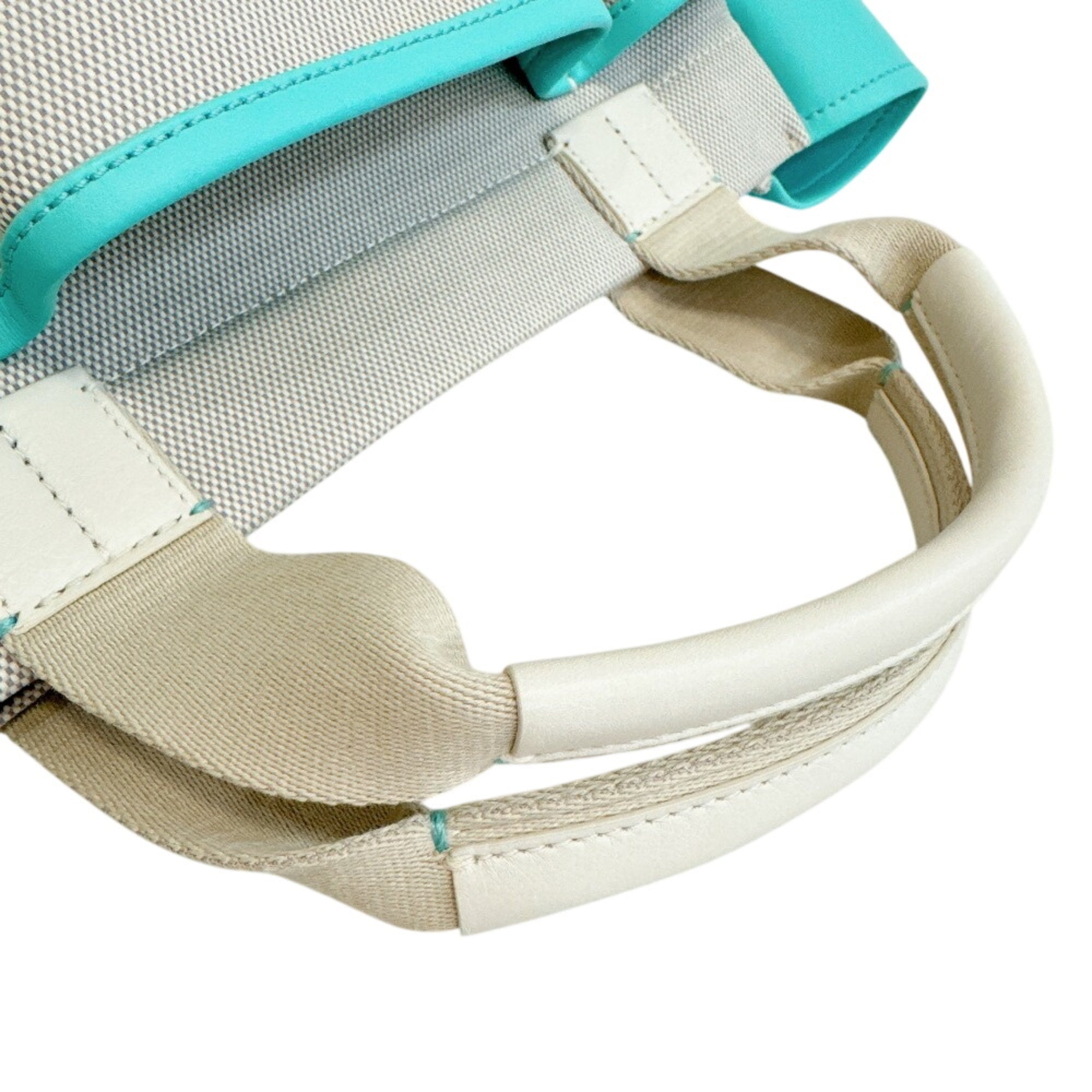 Tiffany Gray Green White Canvas Leather Handbag Tote Bag (Pre-Owned)