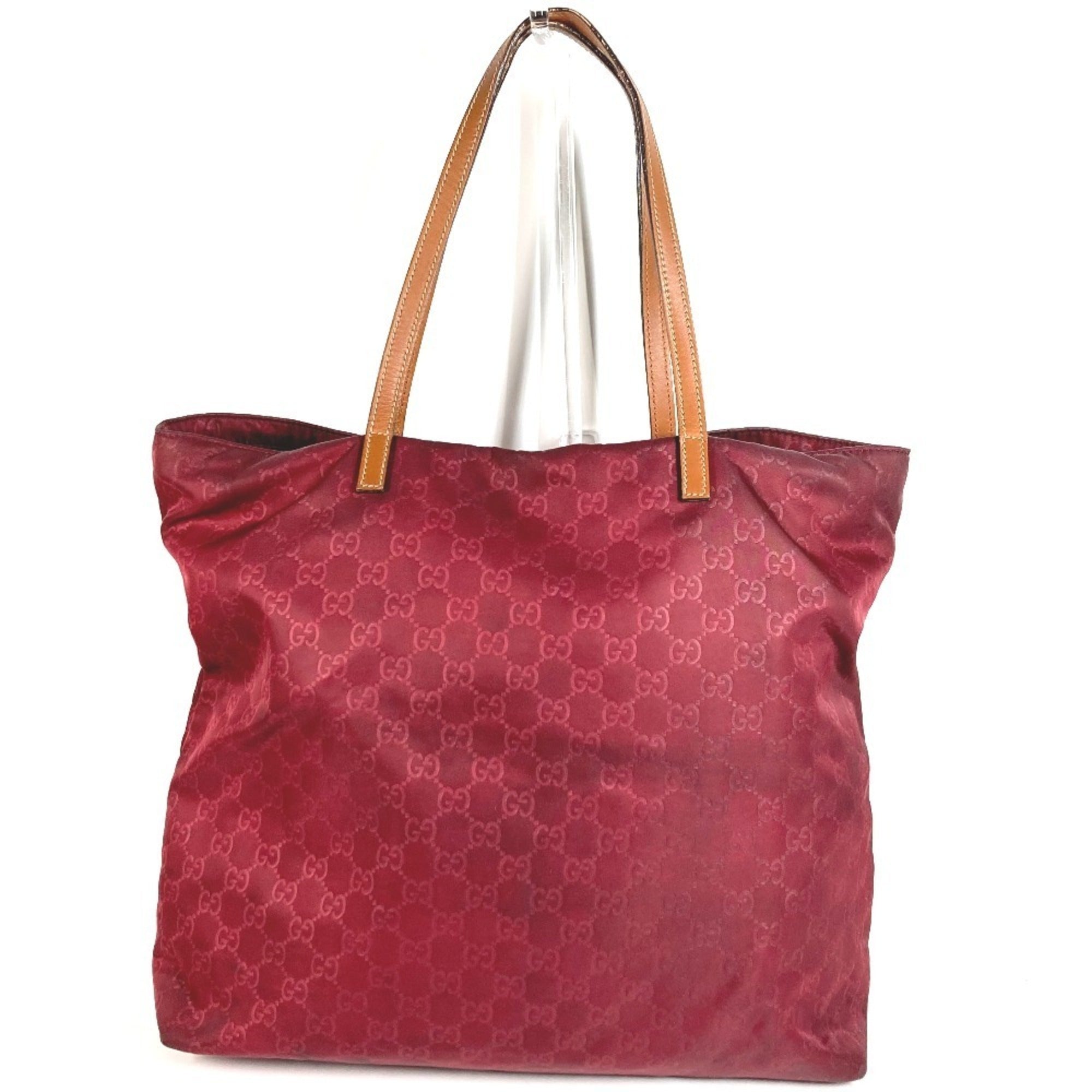 Gucci Red Color Leather Nylon Handbag Shoulder Bag Tote Bag (Pre-Owned)