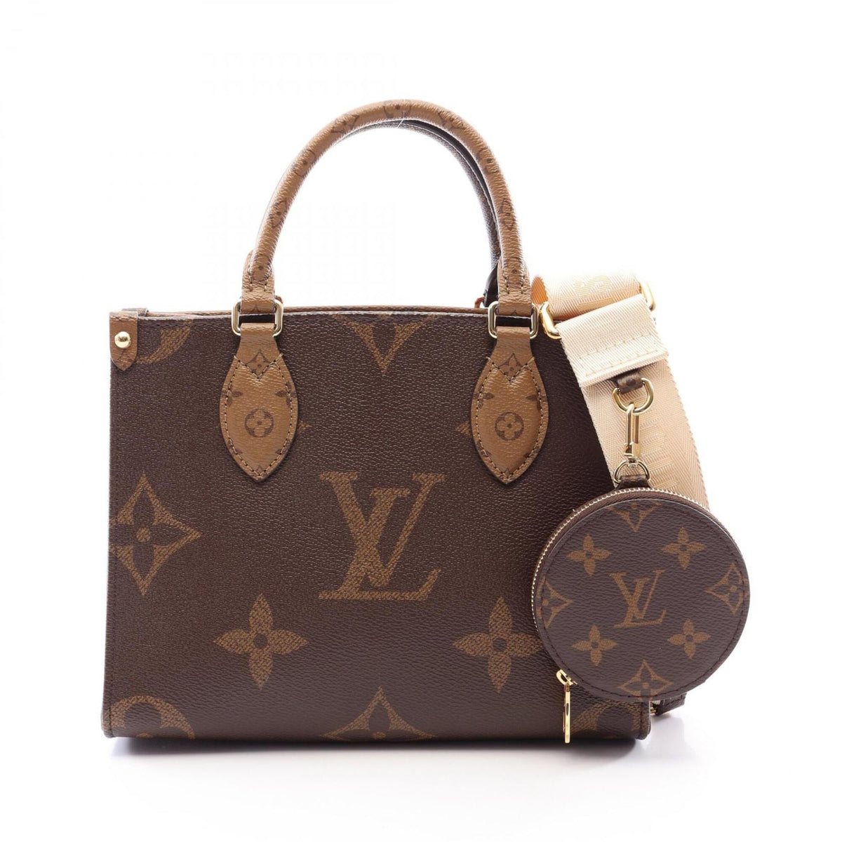 Louis Vuitton Beige Brown Coated Canvas Handbag Pouch (Pre-Owned)
