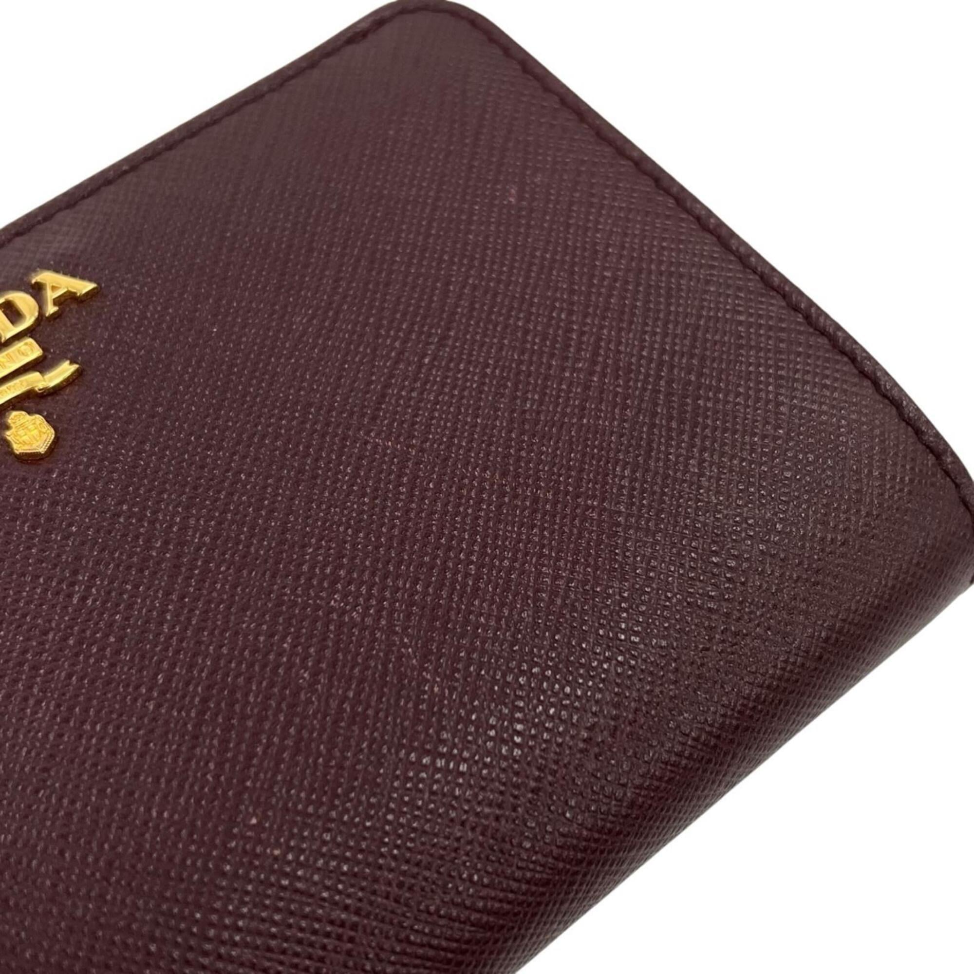 Prada Burgundy Ivory Pink Saffiano Metal Wallet (Bi-Fold) (Pre-Owned)