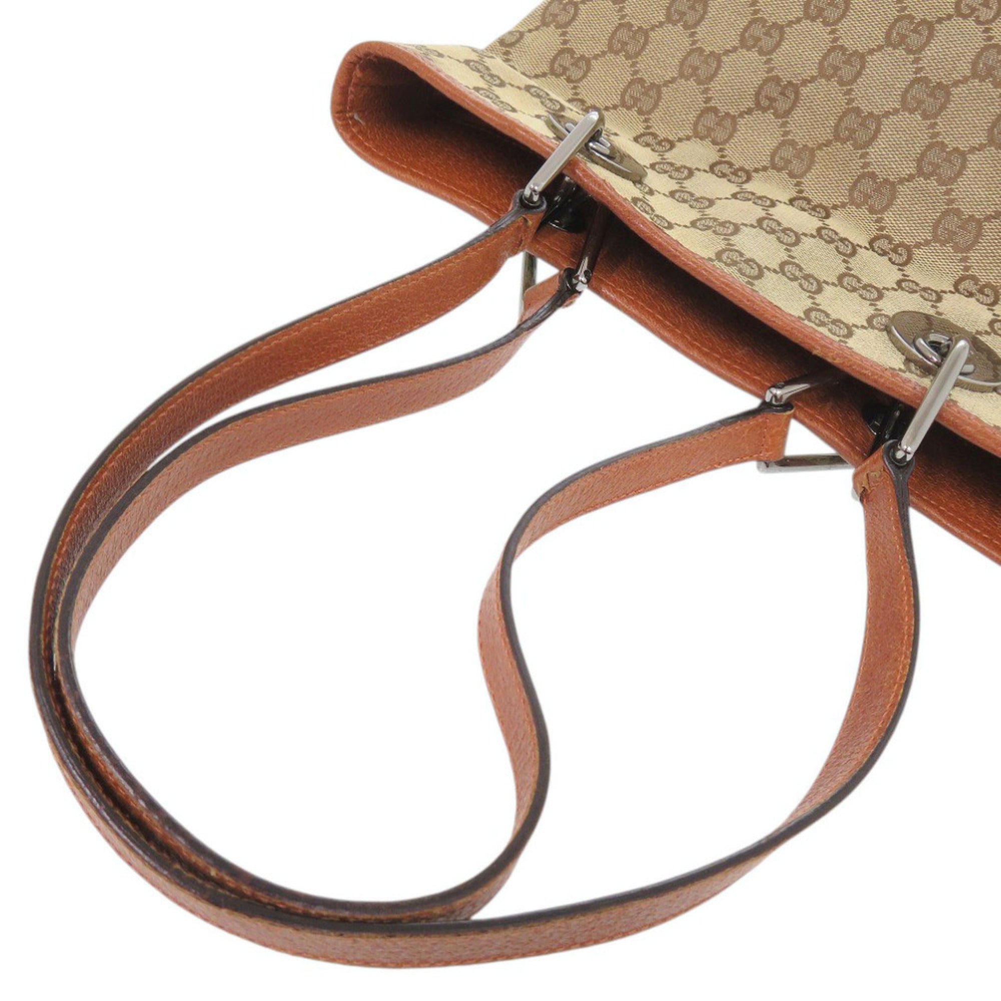 Gucci Gg Canvas Beige Gg Canvas Leather Tote Bag (Pre-Owned)