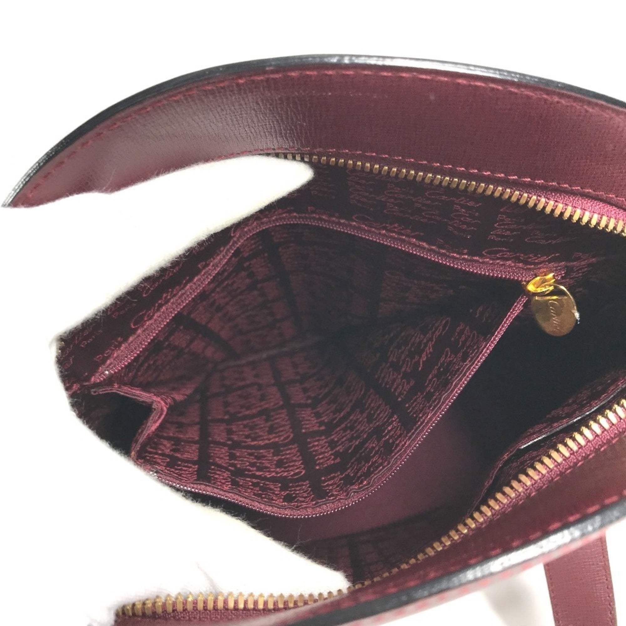 Cartier Bordeaux Leather Handbag Shoulder Bag Tote Bag (Pre-Owned)