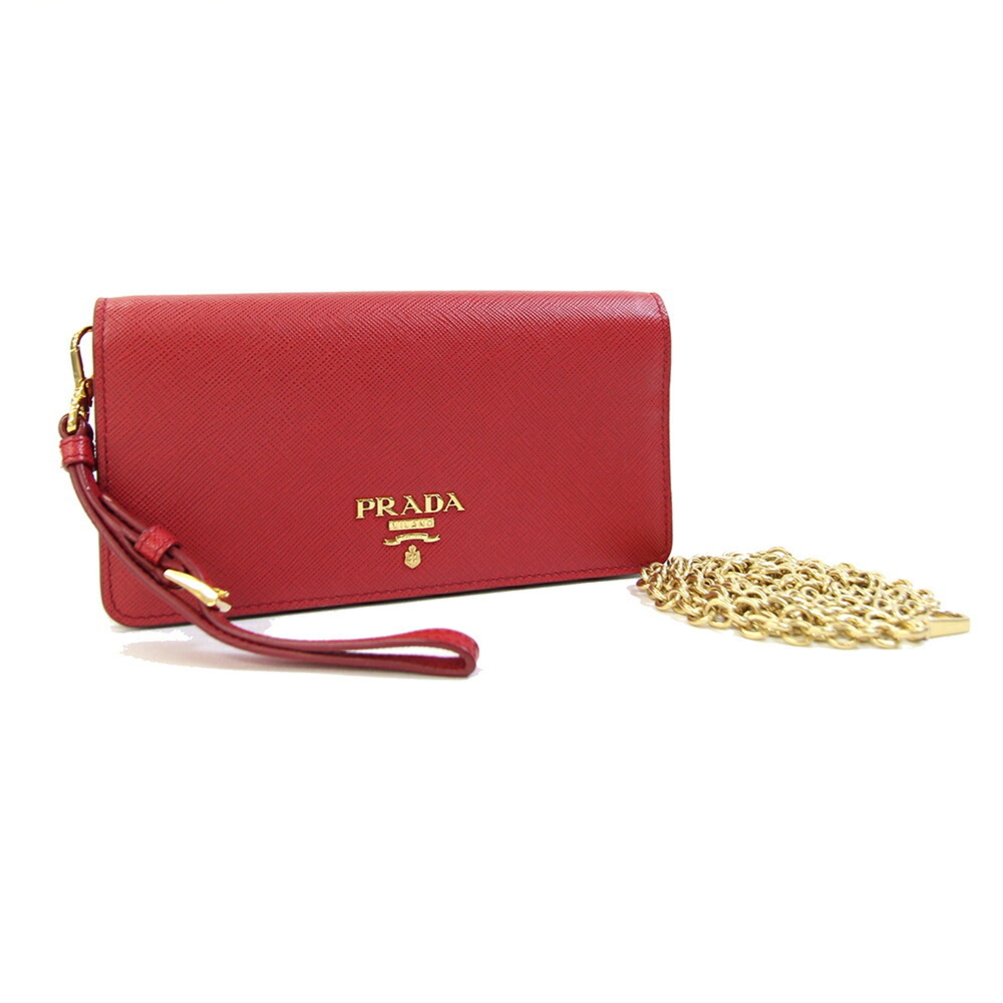 Prada Red Color Leather Pochette Shoulder Bag (Pre-Owned)
