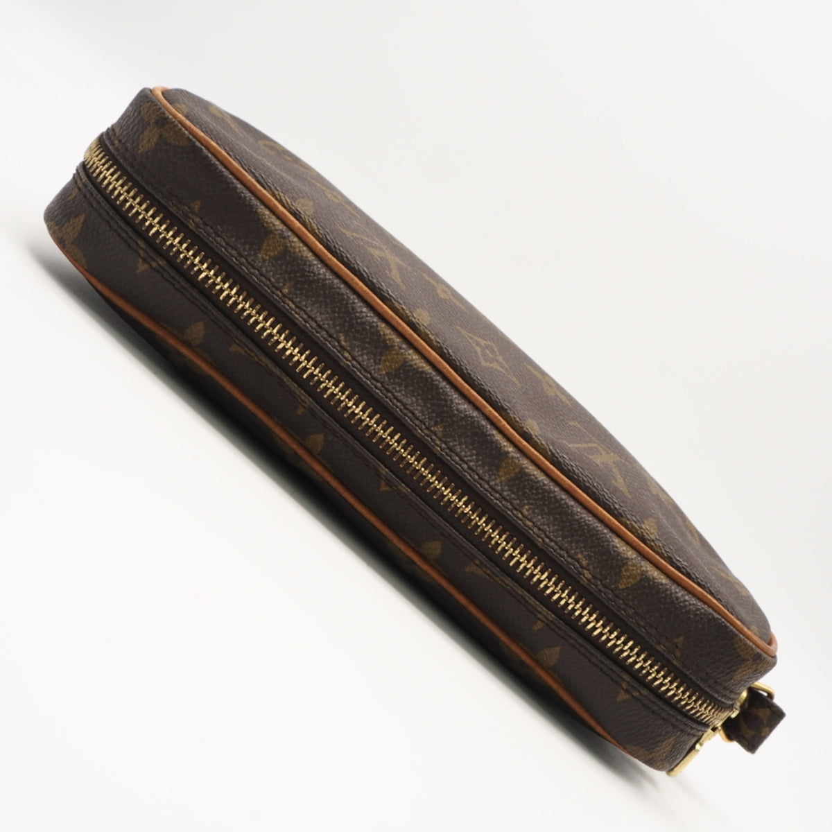 Louis Vuitton Beige Brown Coated Canvas Leather Clutch Bag (Pre-Owned)