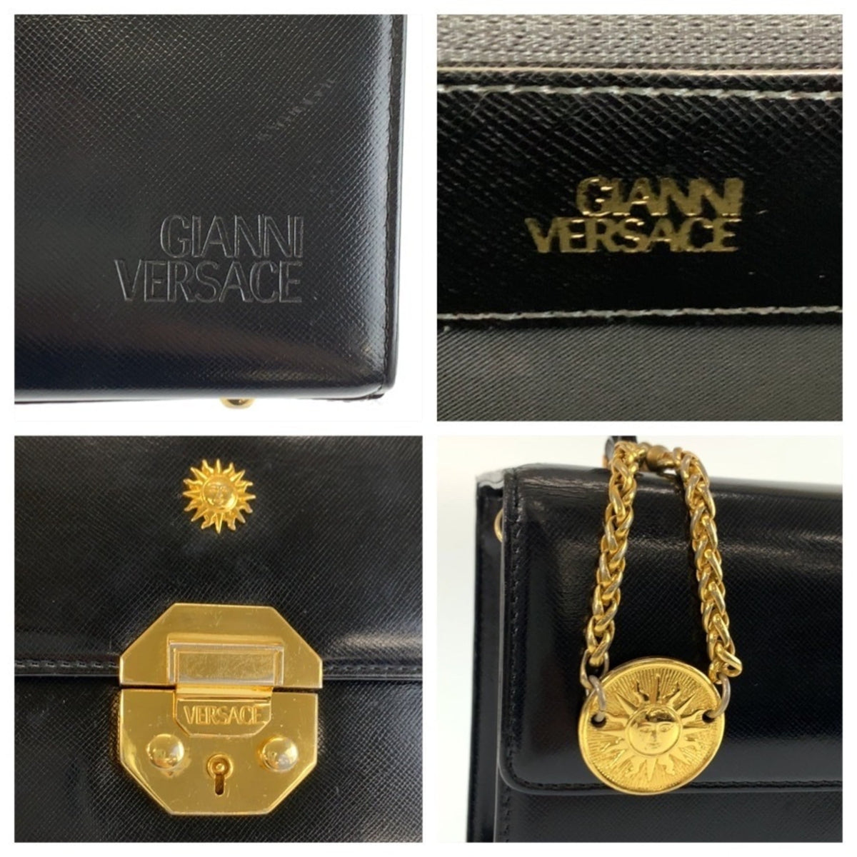 Versace Black Patent Leather Handbag Vanity Bag (Pre-Owned)