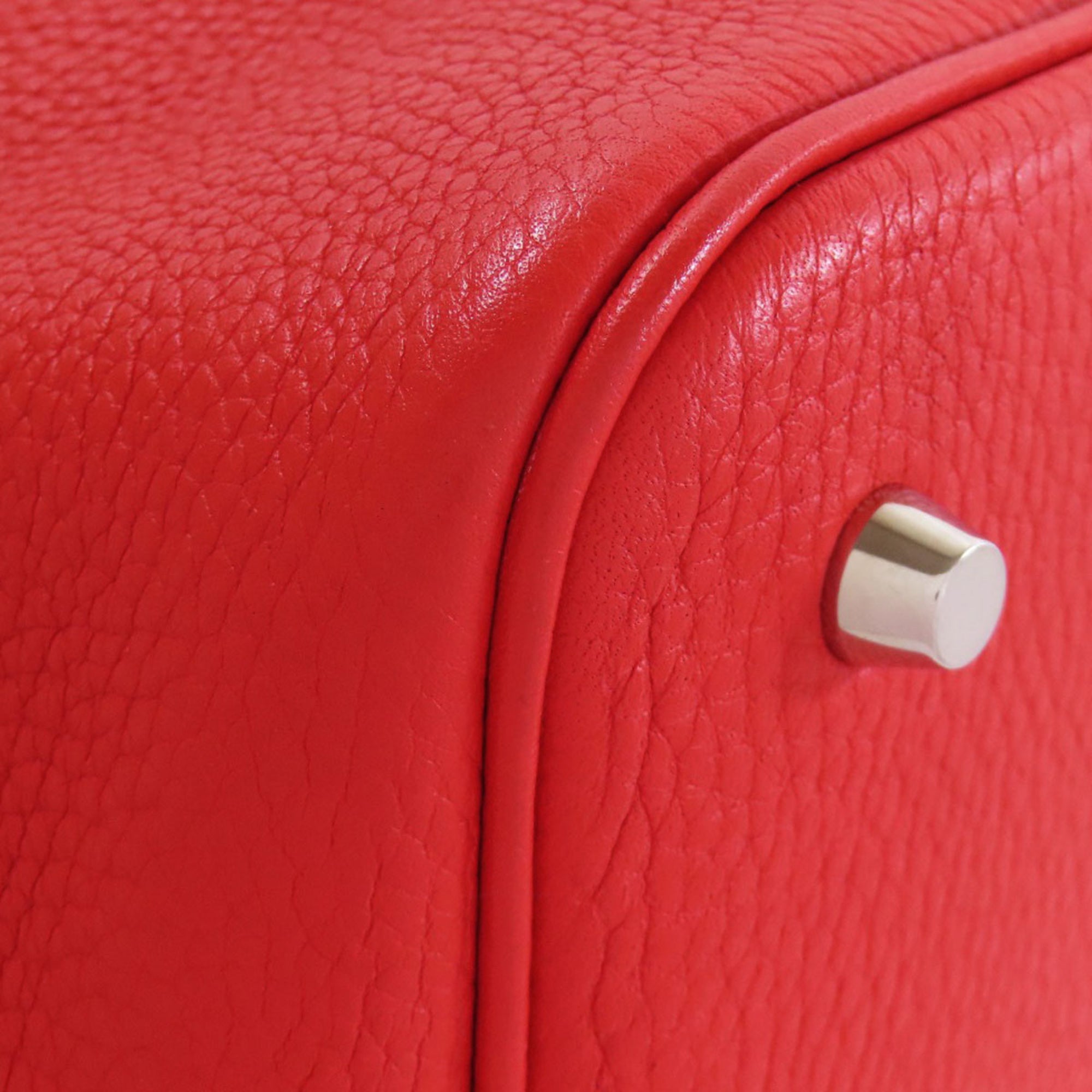 Hermes Beige Red Color Taurillon Clemence Leather Swift Leather Handbag (Pre-Owned)