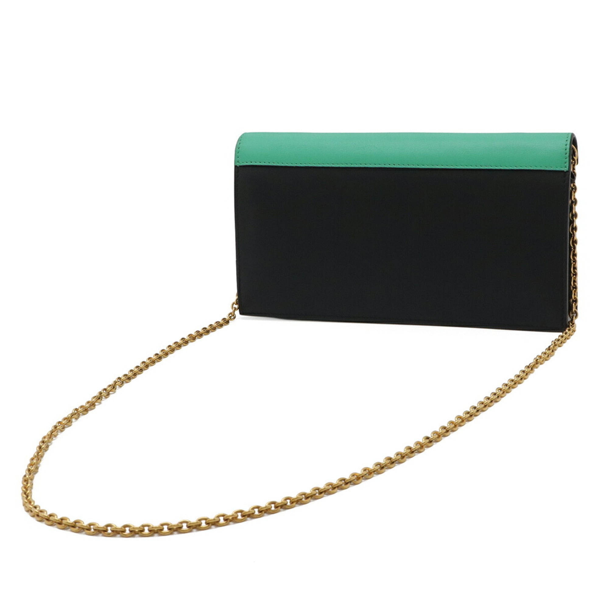 Celine Black Blue Green Leather Clutch Bag Shoulder Bag (Pre-Owned)