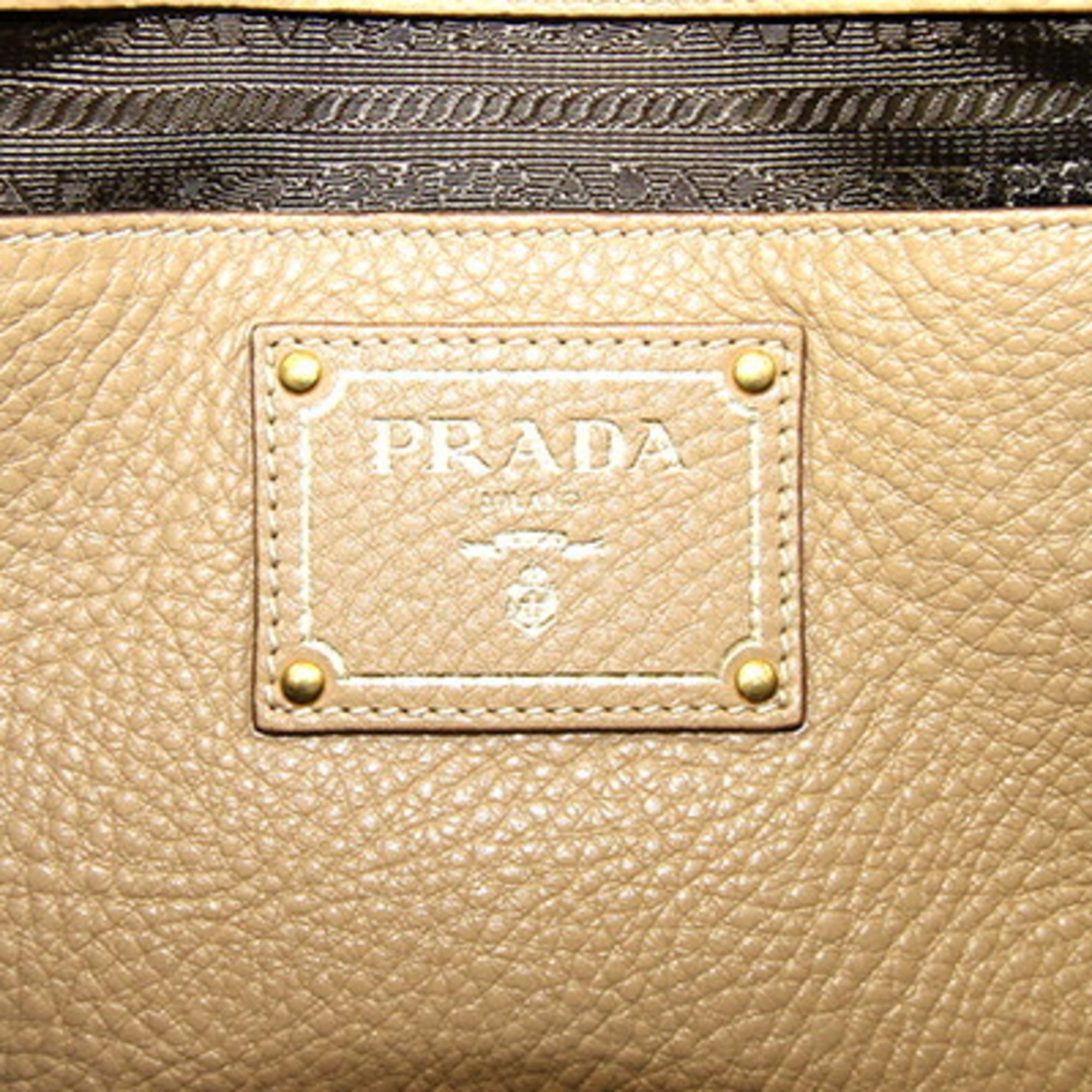 Prada Beige Leather Handbag Tote Bag (Pre-Owned)