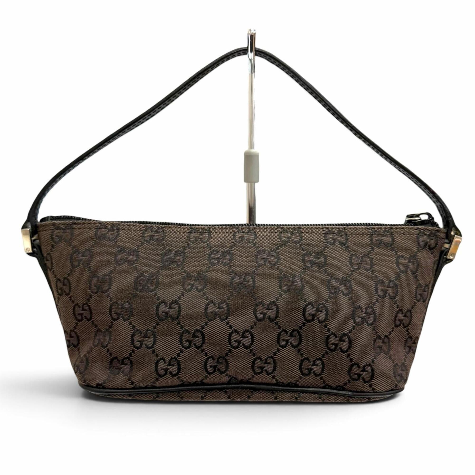 Gucci Dark Brown Gg Canvas Leather Pouch (Pre-Owned)