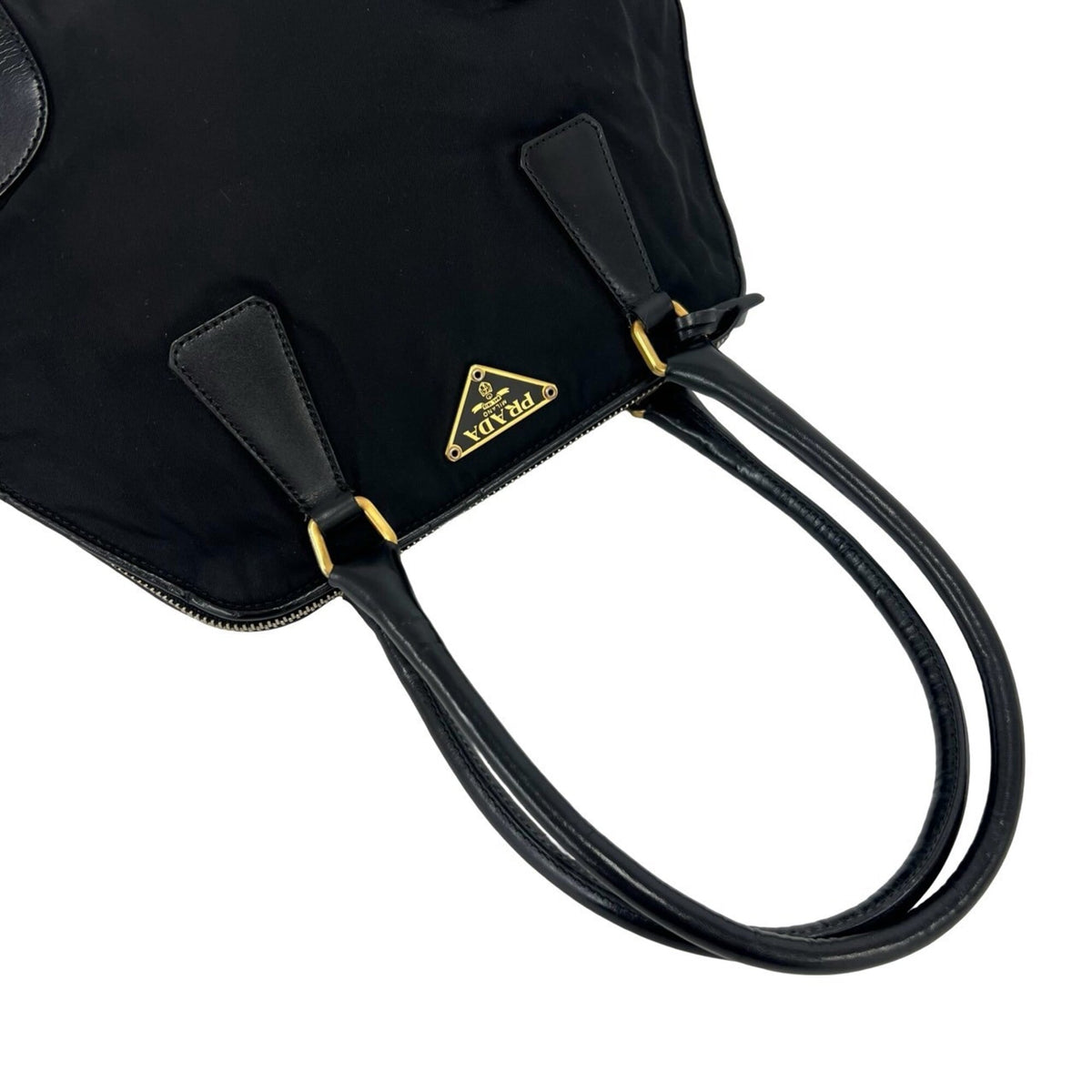 Prada Black Nylon Leather Handbag Shoulder Bag (Pre-Owned)