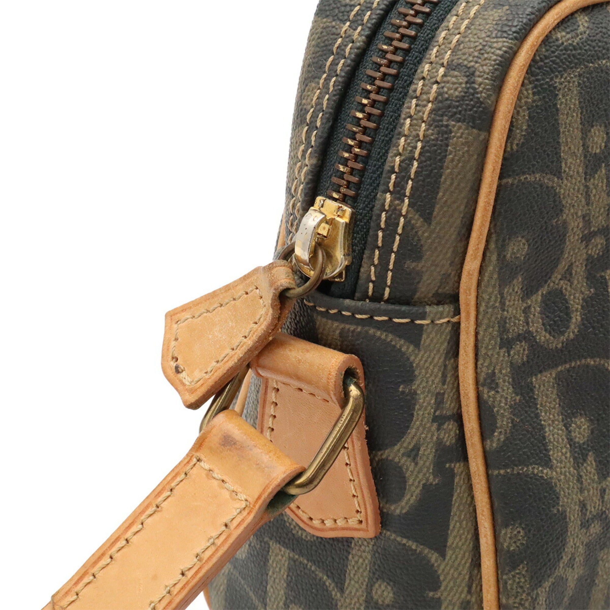 Christian Dior Beige Charcoal Gray Coated Canvas Leather Pochette Shoulder Bag (Pre-Owned)
