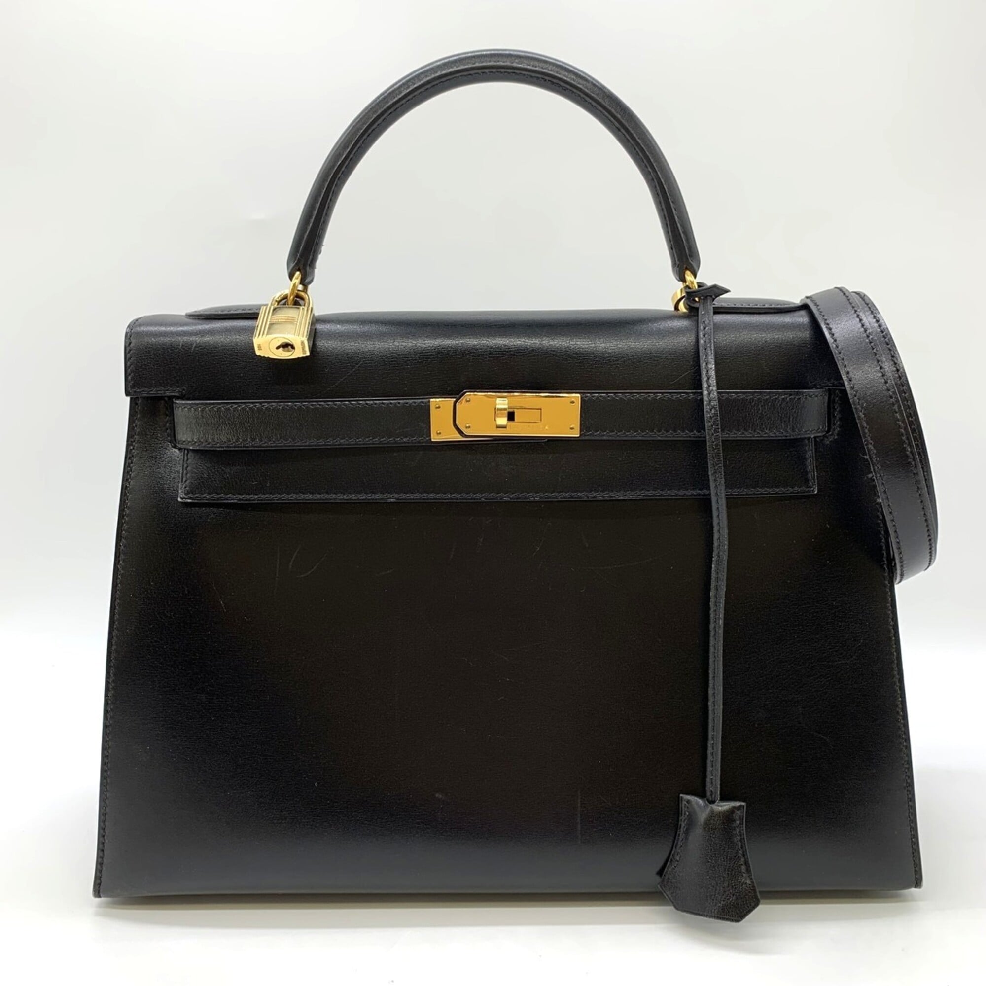 Hermes Kelly Black Box Calf Leather Handbag (Pre-Owned)