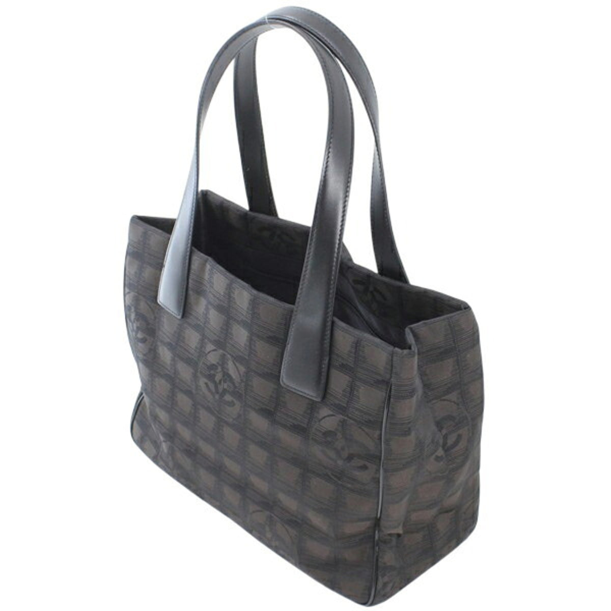 Chanel New Travel Line Dark Brown Nylon Leather Handbag Tote Bag (Pre-Owned)