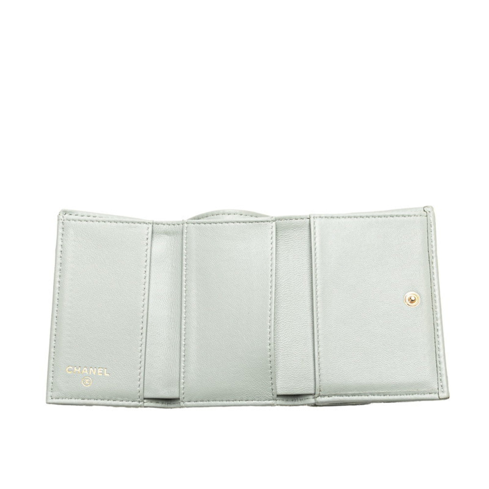 Chanel Gray Leather Wallet (Tri-Fold) (Pre-Owned)