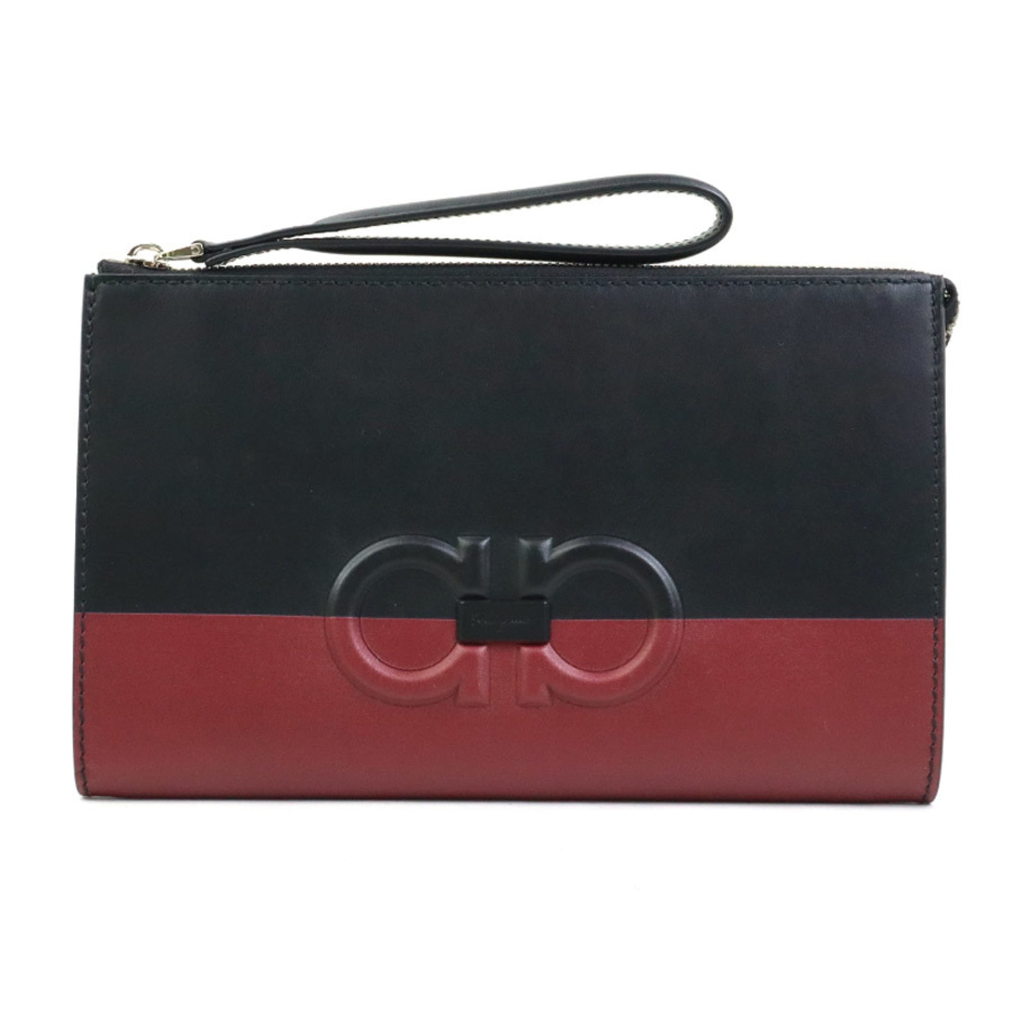 Salvatore Ferragamo Black Dark Red Leather Clutch Bag (Pre-Owned)