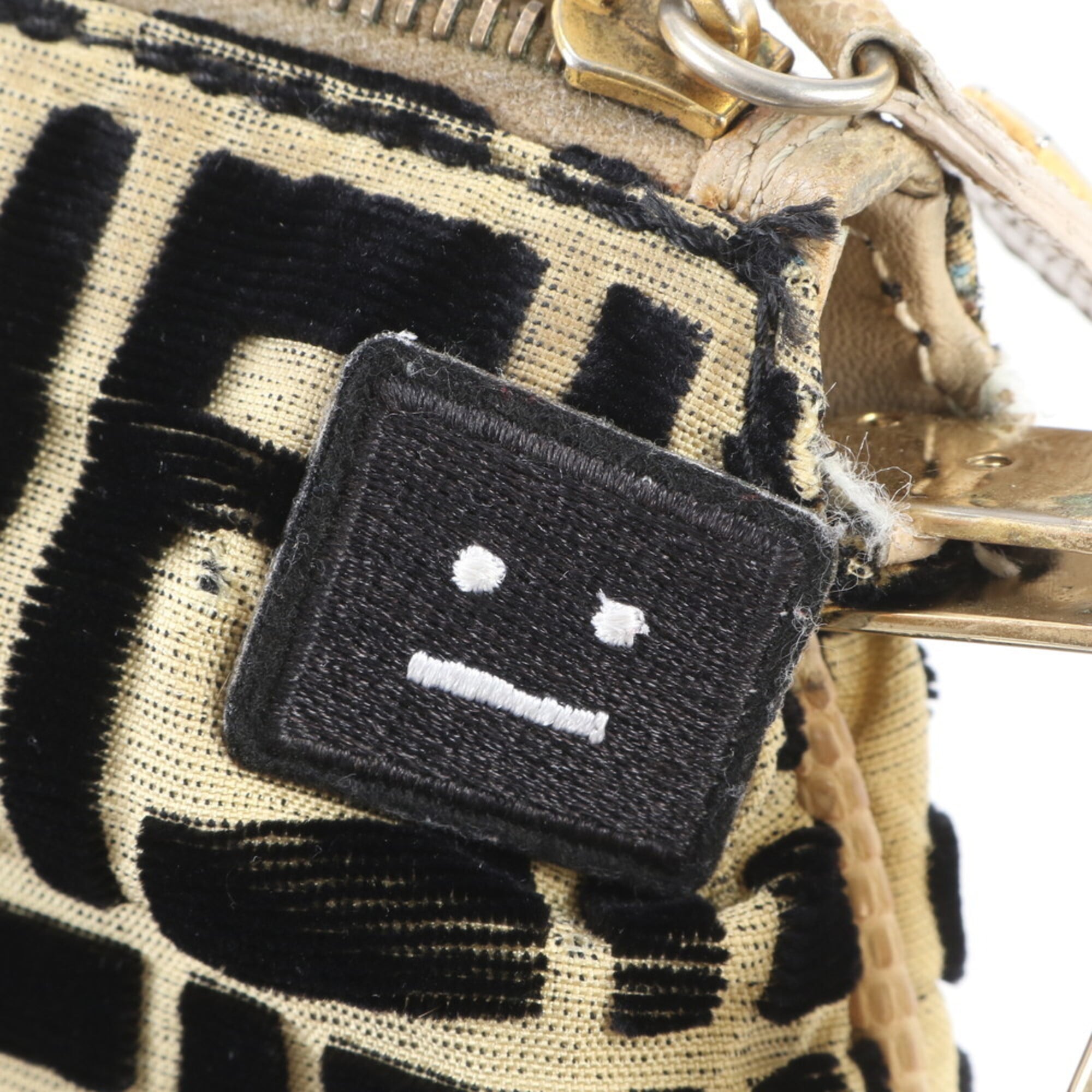 Fendi Zucca Beige Black Zucca Handbag Shoulder Bag (Pre-Owned)